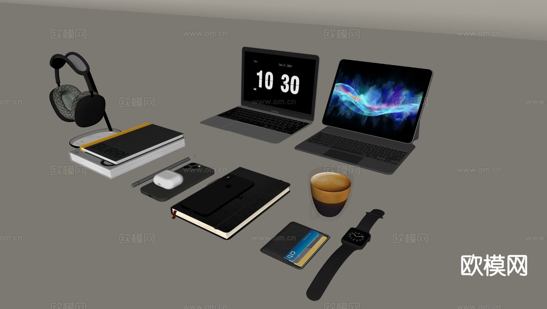 笔记本电脑 手机 头戴式耳机su模型下载（渲染图1）