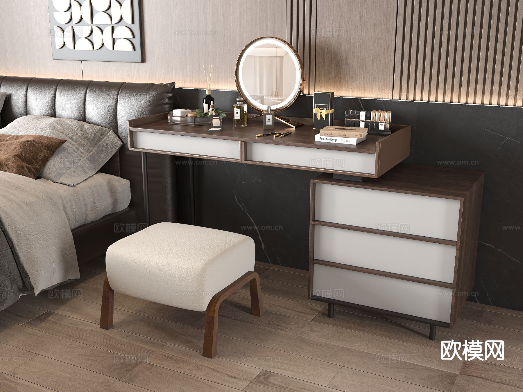现代梳妆台su模型下载（渲染图2）