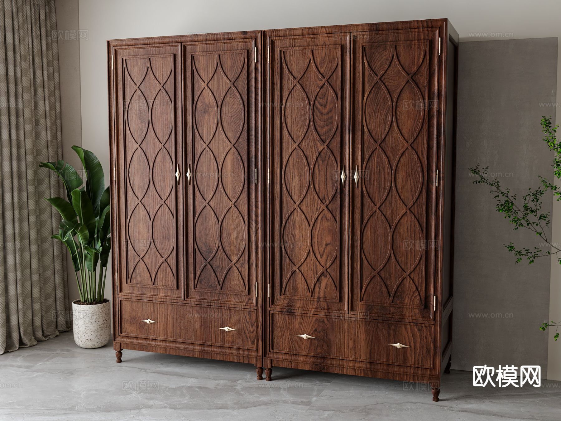 美式衣柜su模型下载（渲染图2）
