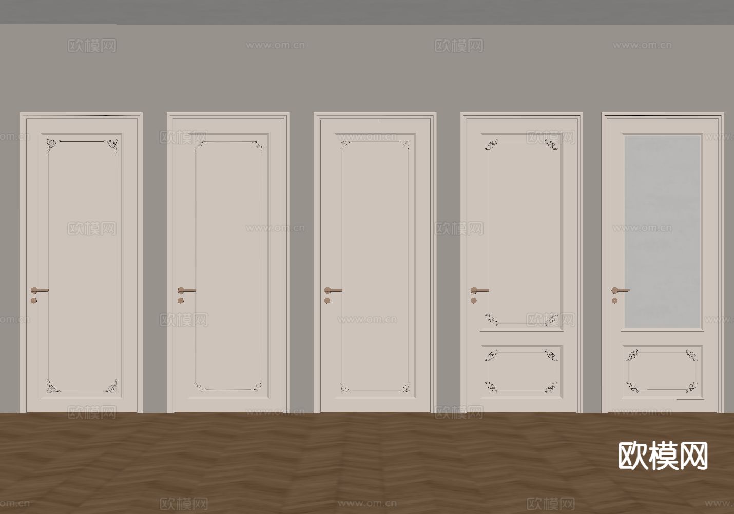 奶油风单开门 玻璃门su模型下载（渲染图1）