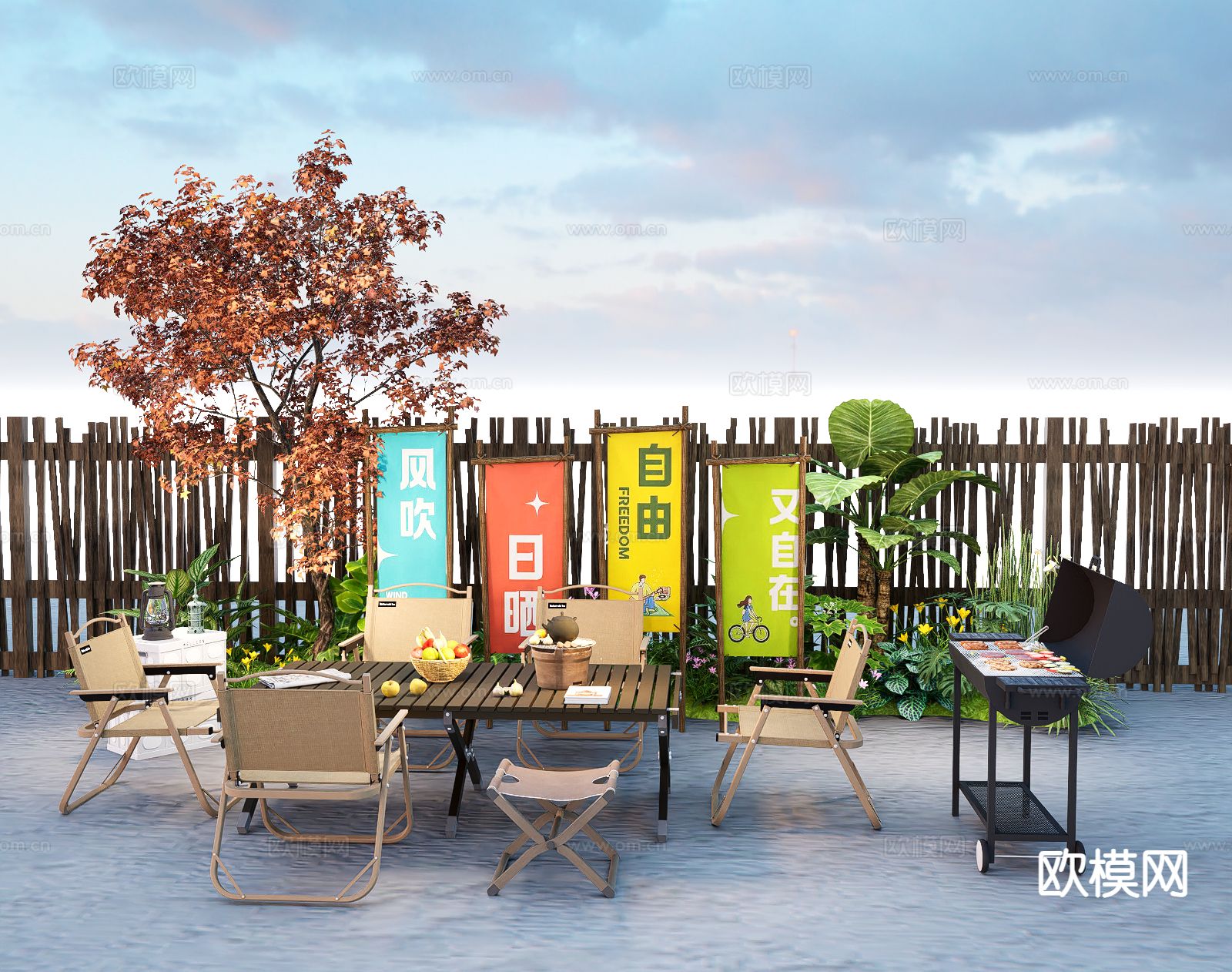 露营美陈 户外桌椅su模型下载（渲染图2）