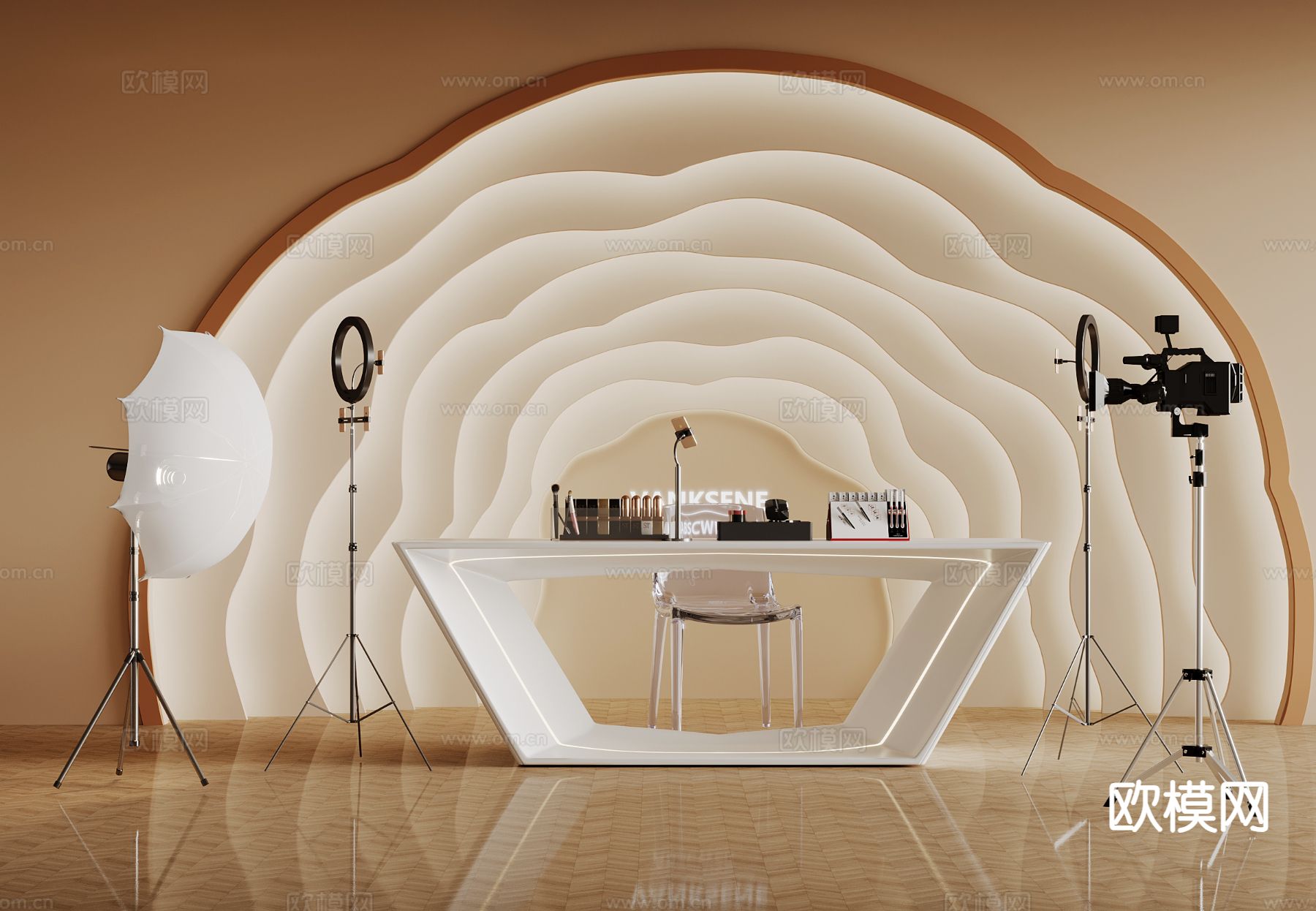 现代直播间 直播器材 摄像机 补光灯su模型下载（渲染图2）