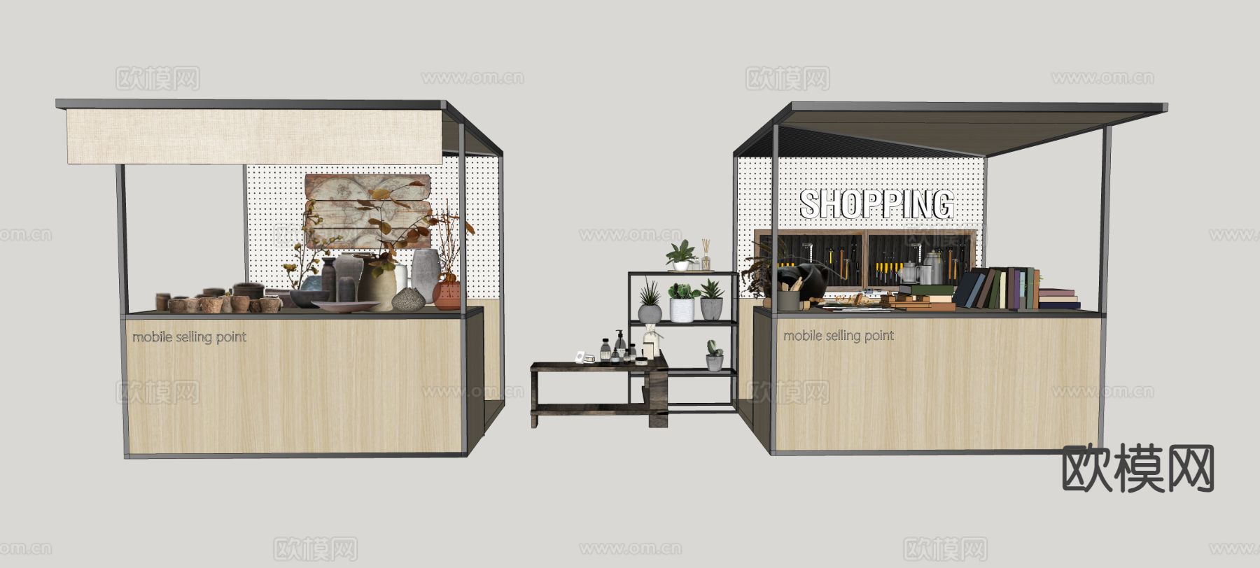 集市餐车 网红摊位 售卖亭su模型下载（渲染图2）