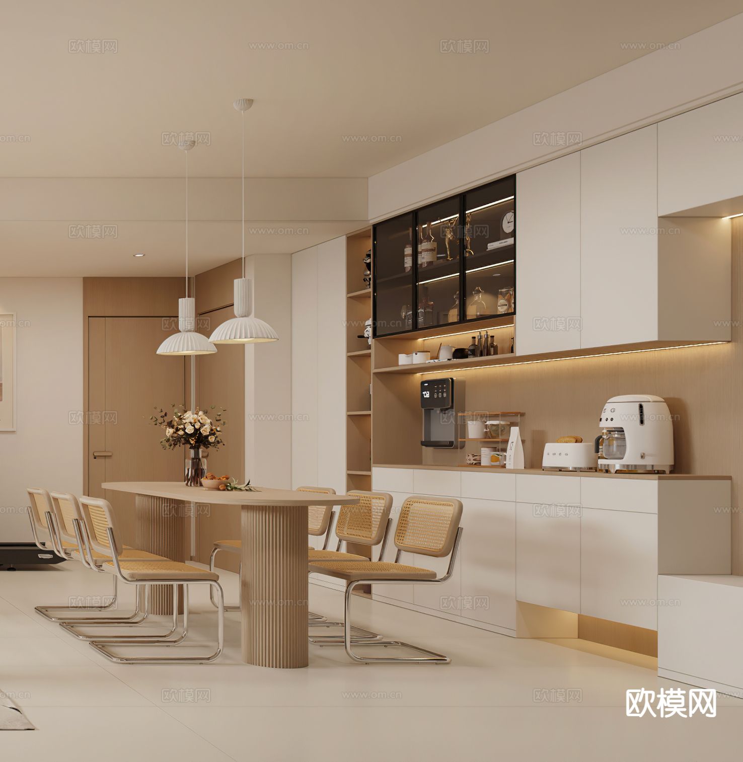 奶油风餐厅3d模型下载