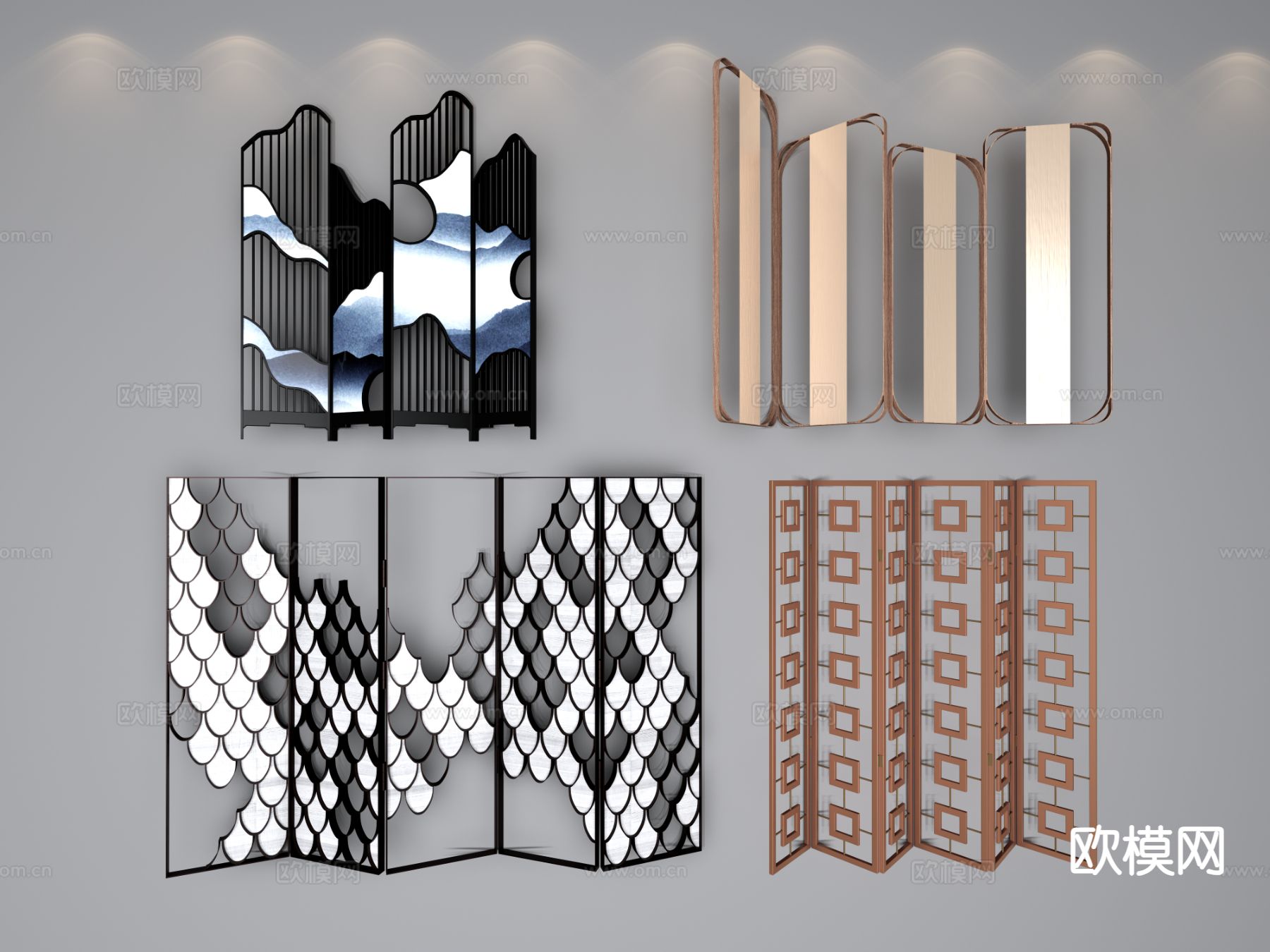 新中式屏风 折叠屏风 金属隔断su模型下载（渲染图2）