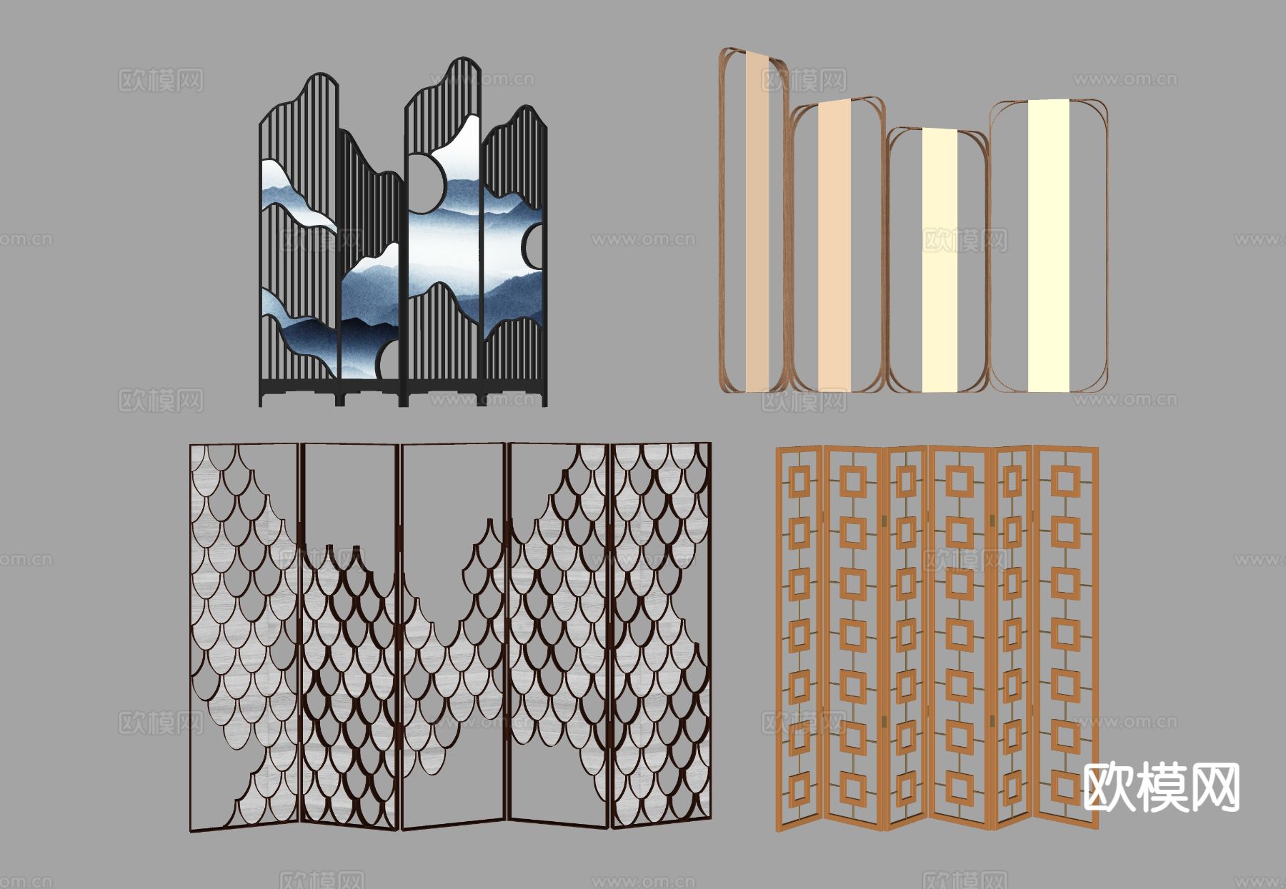 新中式屏风 折叠屏风 金属隔断su模型下载（渲染图1）