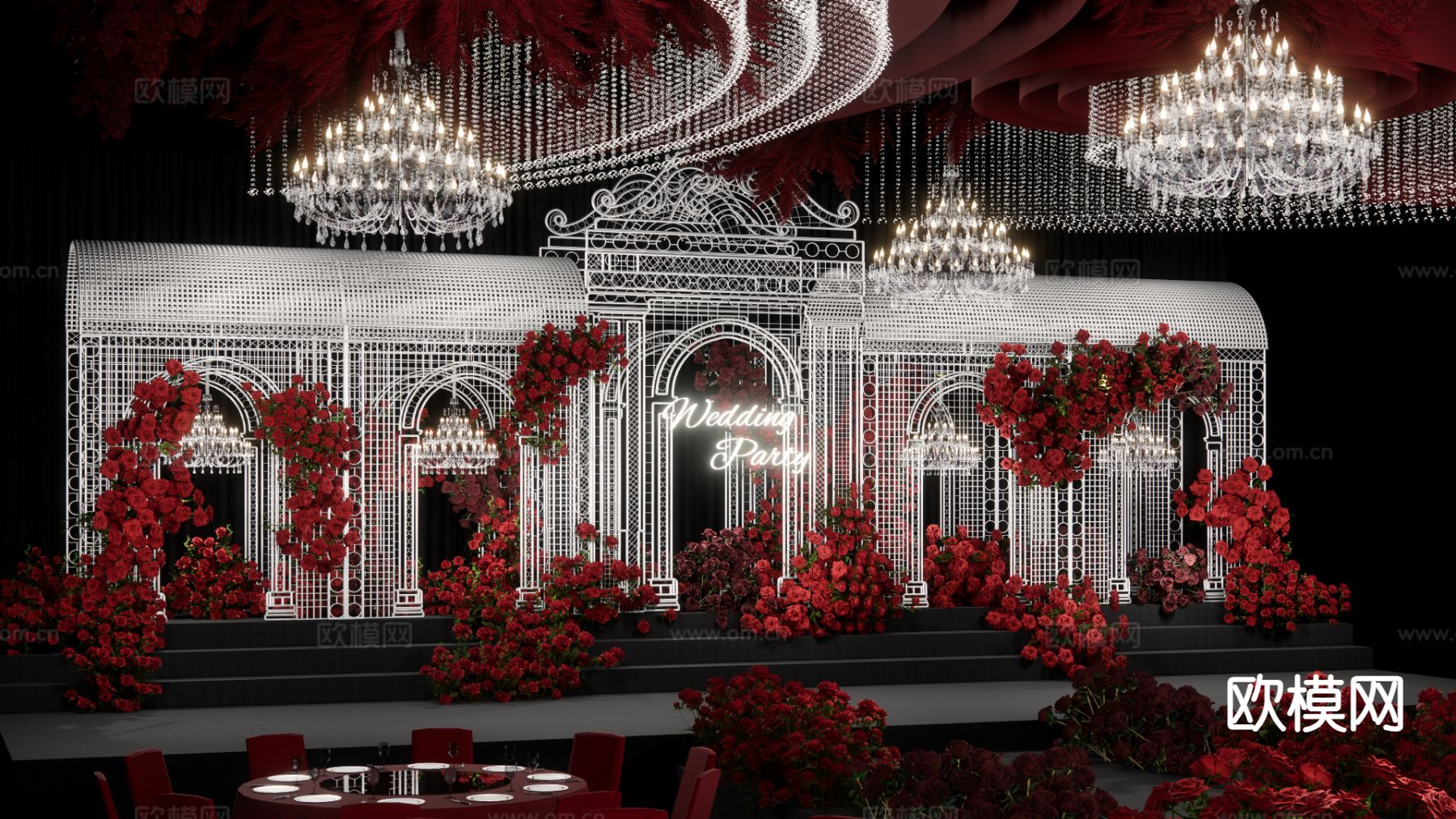 红色布幔美陈 吊顶婚礼su模型下载（渲染图2）