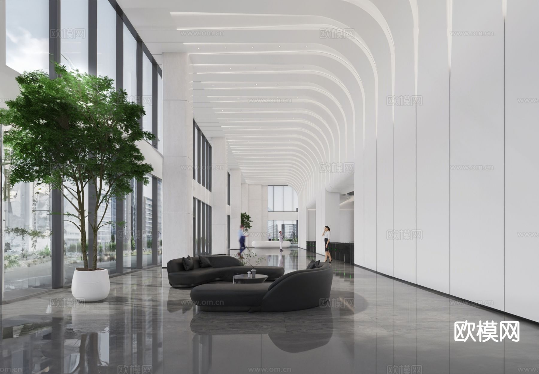 现代商务大堂 写字楼大厅3d模型下载