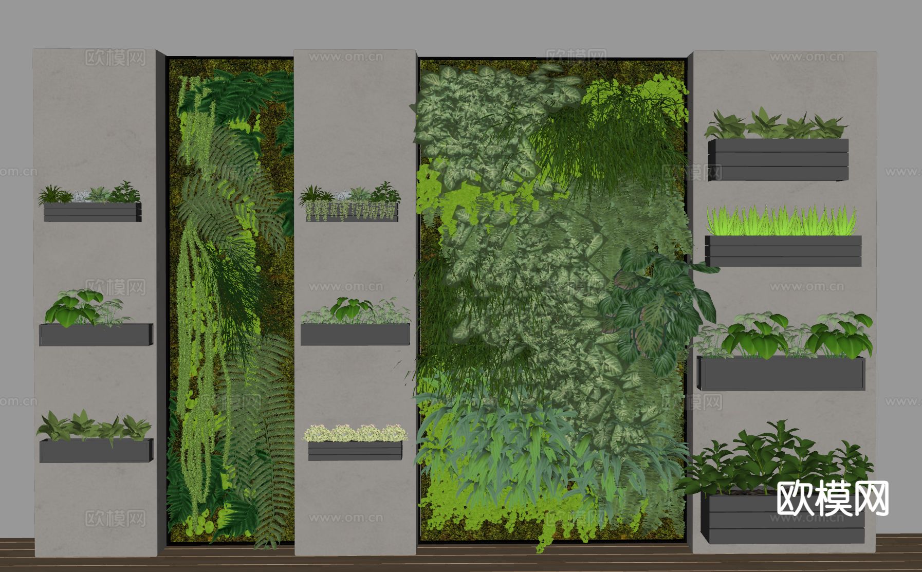 现代植物墙 绿植墙 造型墙su模型下载（渲染图1）