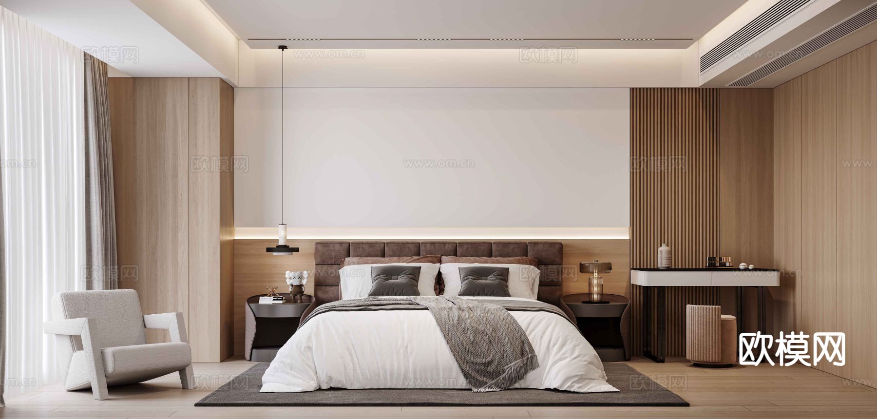 原木风卧室 主卧3d模型下载