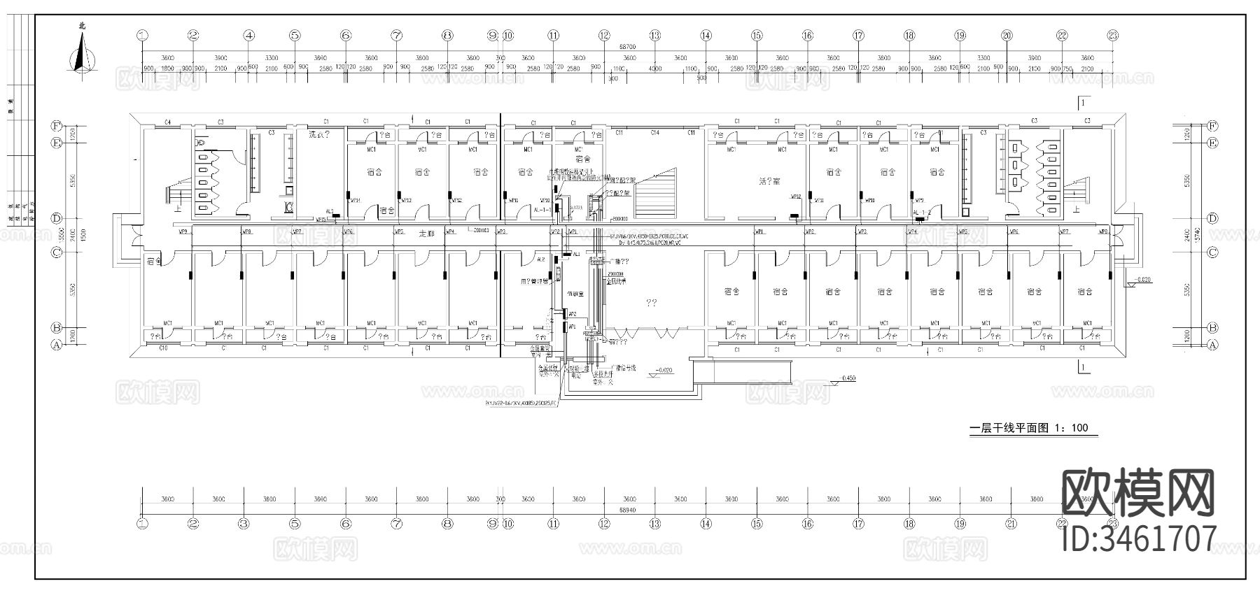 某地区学校六层宿舍楼电气详图cad施工图下载（渲染图3）