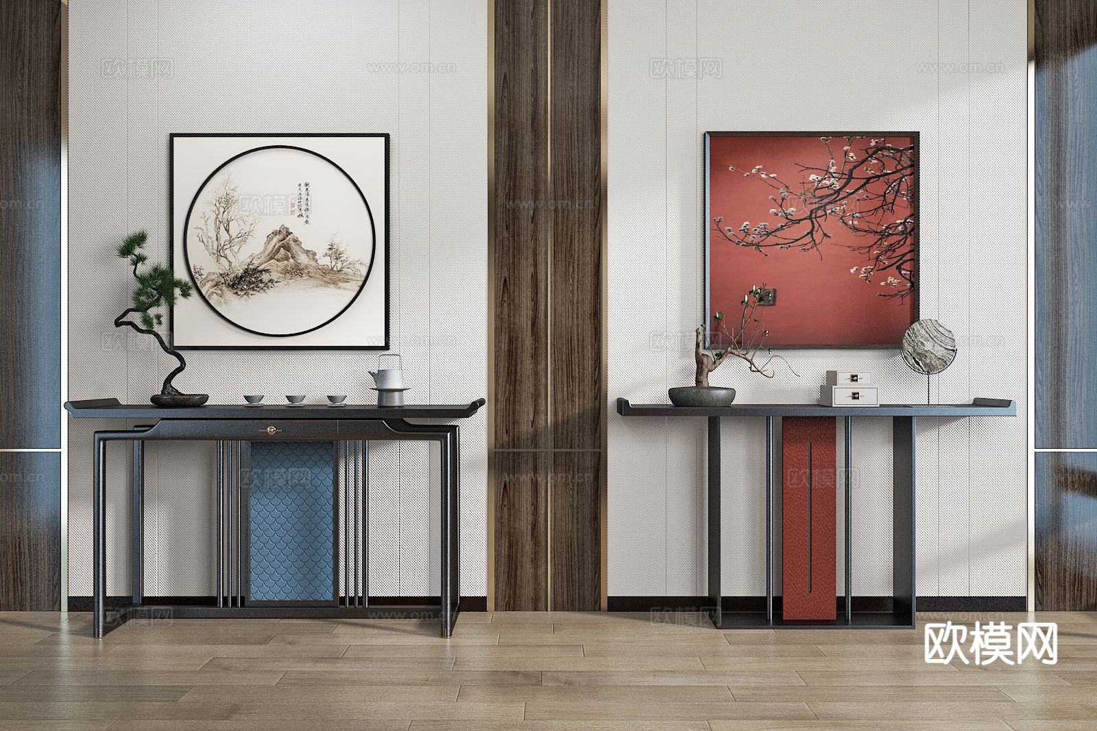 新中式端景台 条案3d模型下载