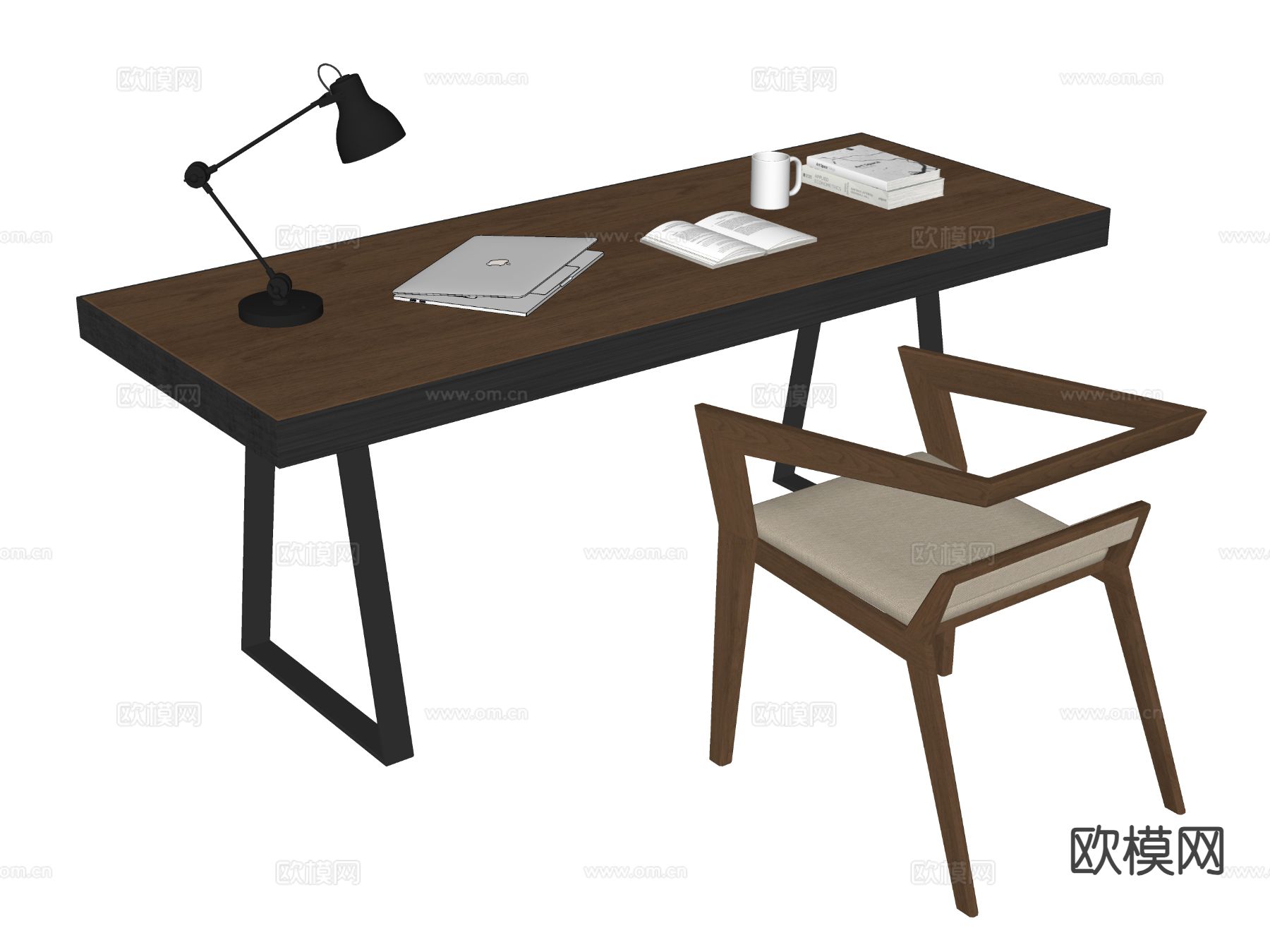 中古风书桌 写字台 电脑桌su模型下载（渲染图1）