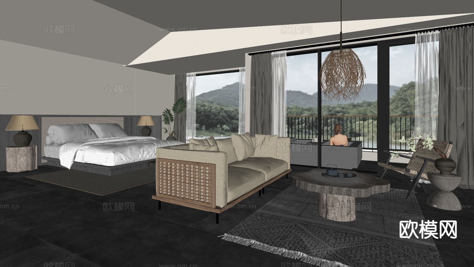 侘寂民宿客房su模型下载（渲染图1）