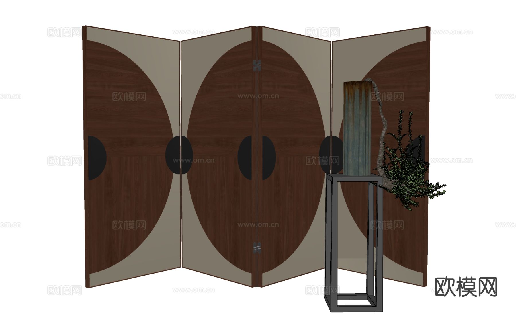 侘寂屏风 折叠屏风su模型下载（渲染图1）