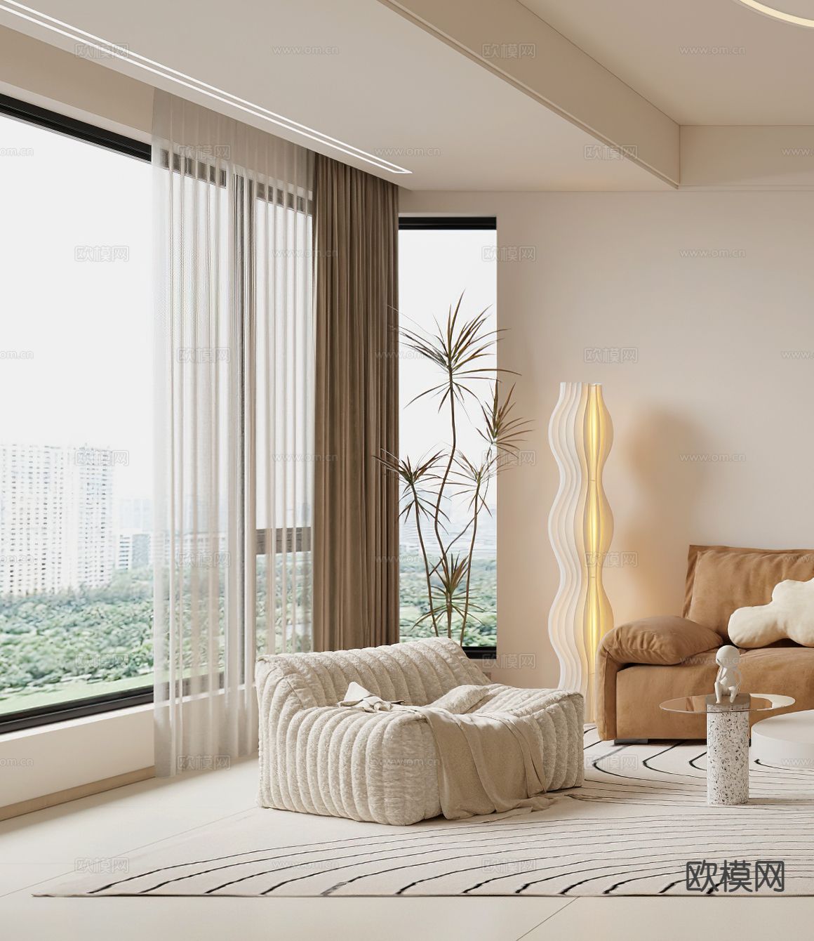 奶油风休闲椅3d模型下载