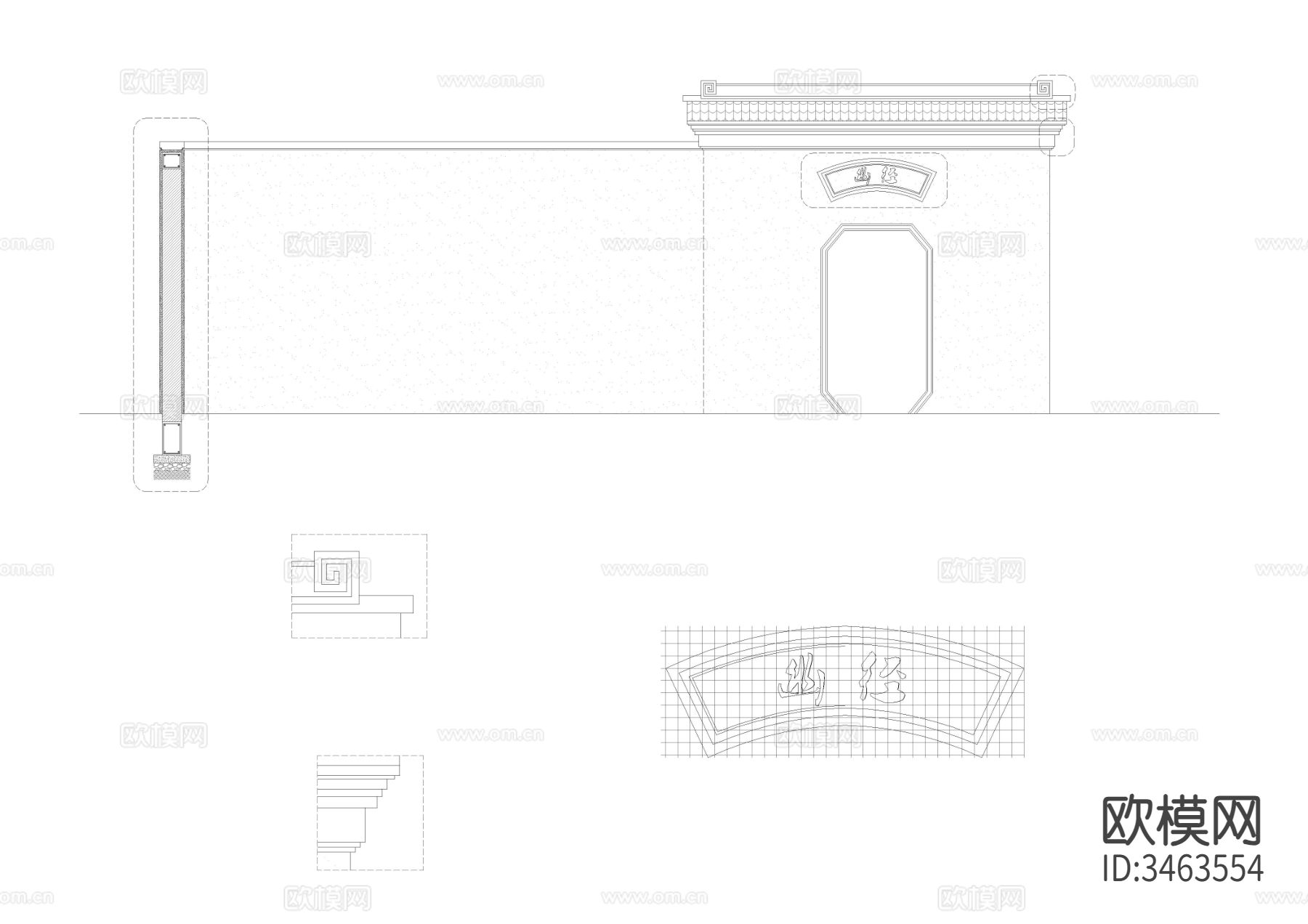6套组合景墙详图cad大样图下载（渲染图2）