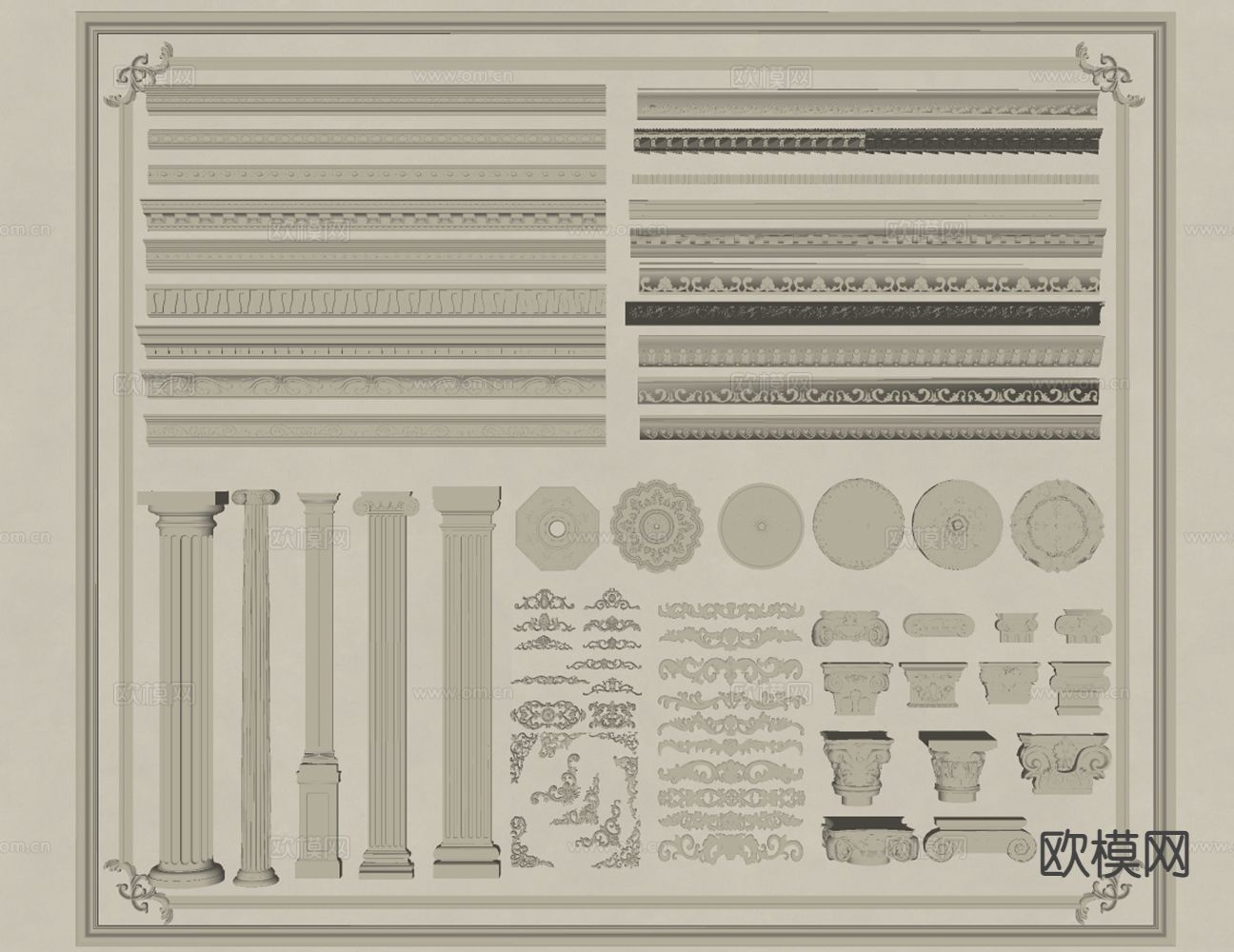 法式石膏线条 雕花 灯盘 角花su模型下载（渲染图1）