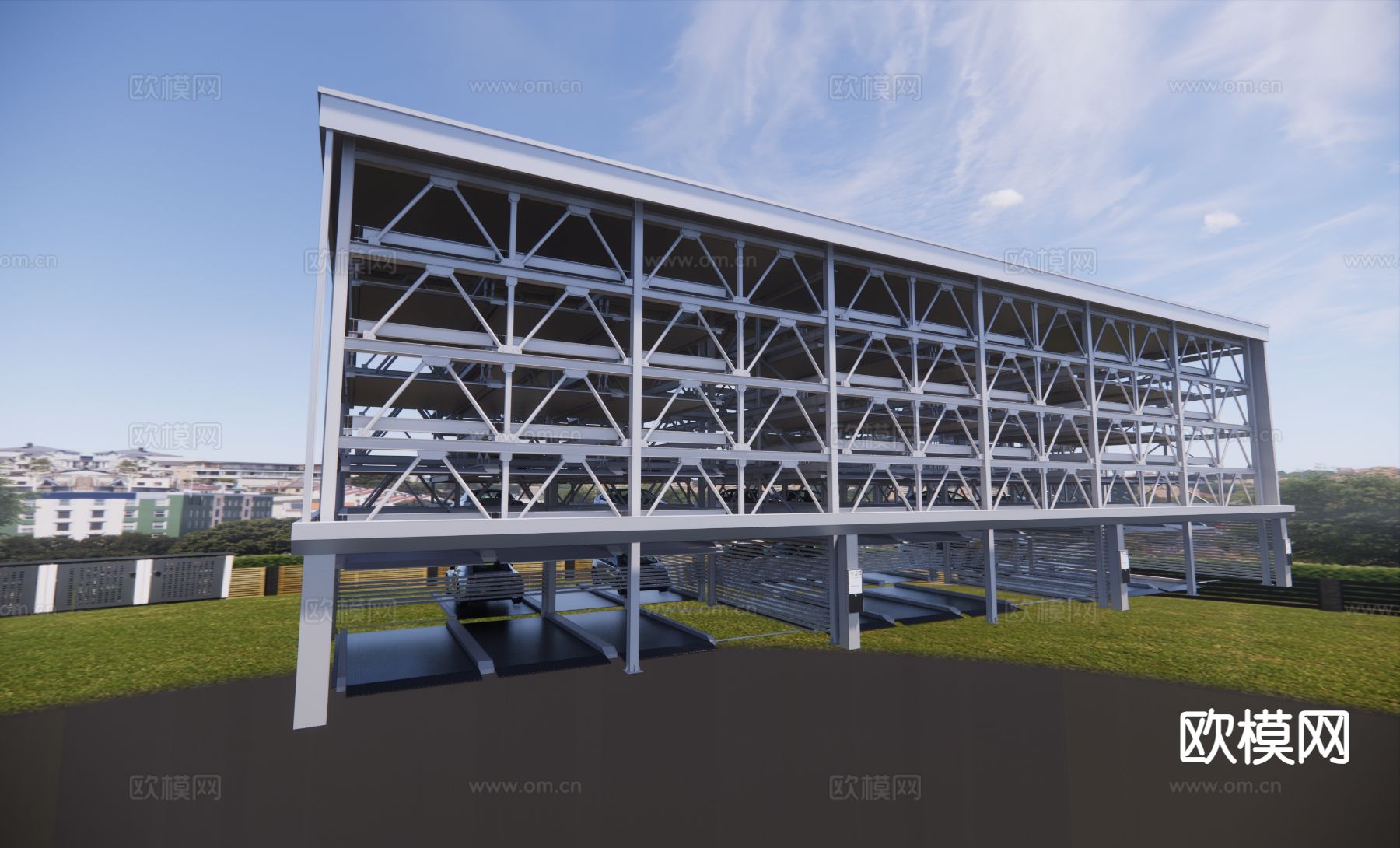框架停车场 停车场su模型下载（渲染图3）