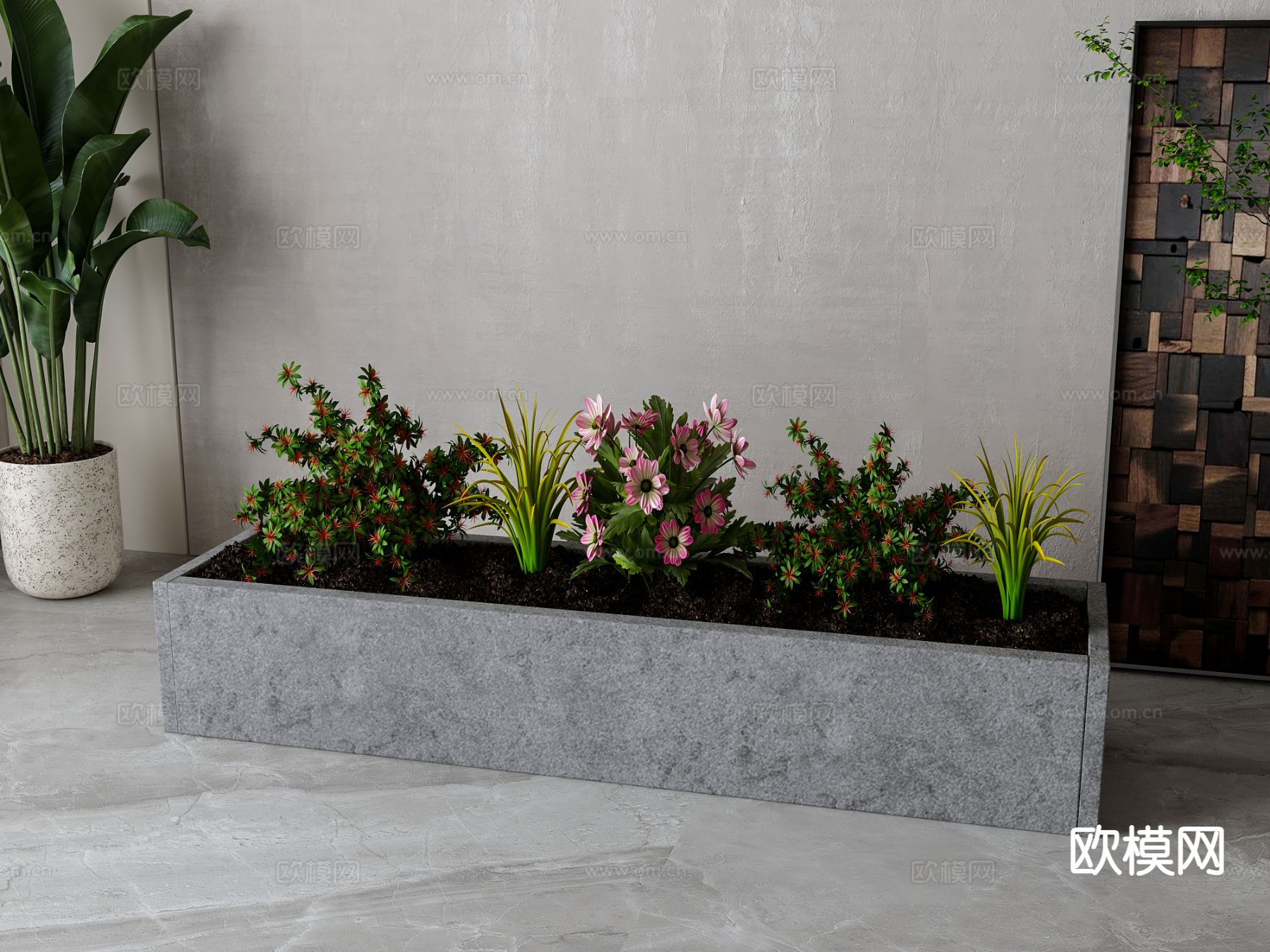 植物花箱 花槽 花钵 植物堆su模型下载（渲染图2）