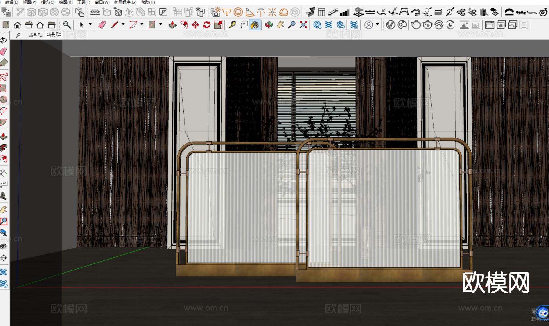 轻奢屏风 玻璃砖隔断su模型下载（渲染图1）