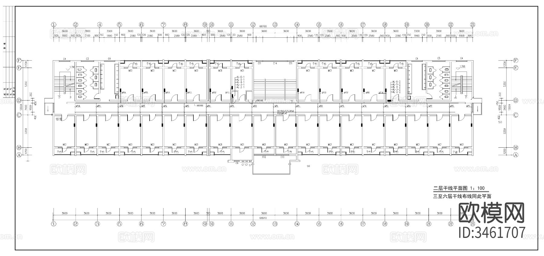 某地区学校六层宿舍楼电气详图cad施工图下载（渲染图8）