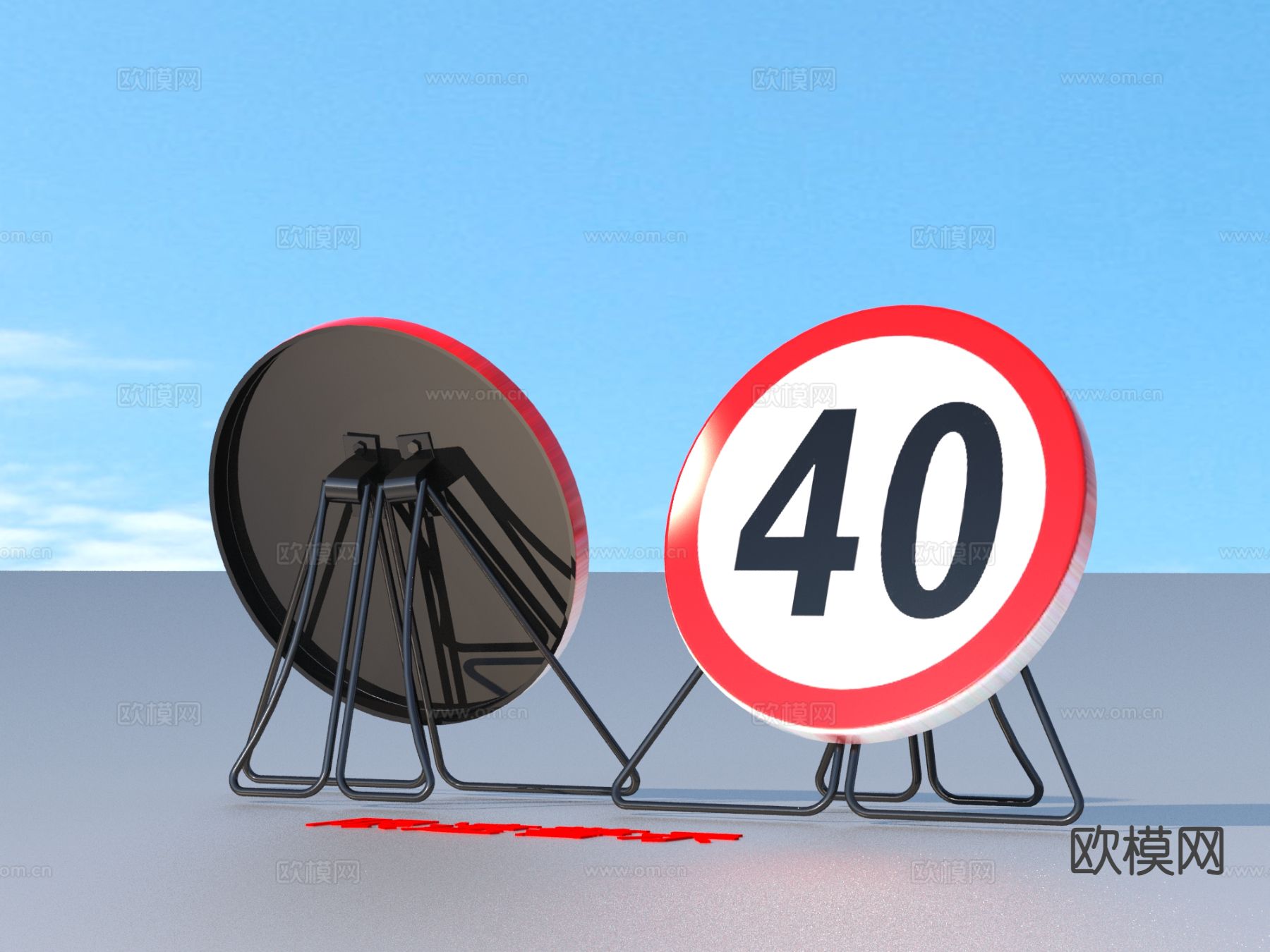 限速警示 警示牌3d模型下载（渲染图2）