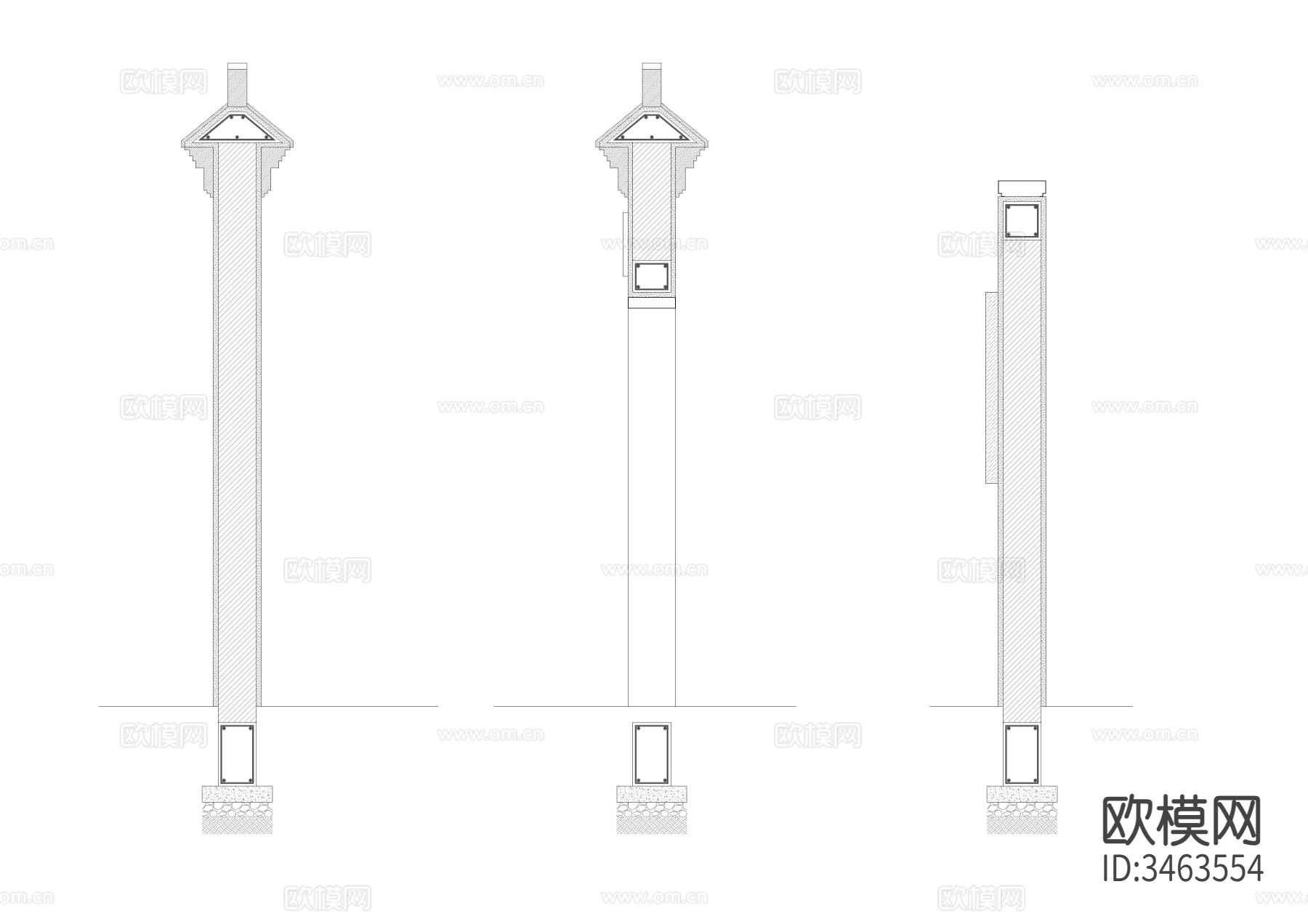 6套组合景墙详图cad大样图下载（渲染图3）
