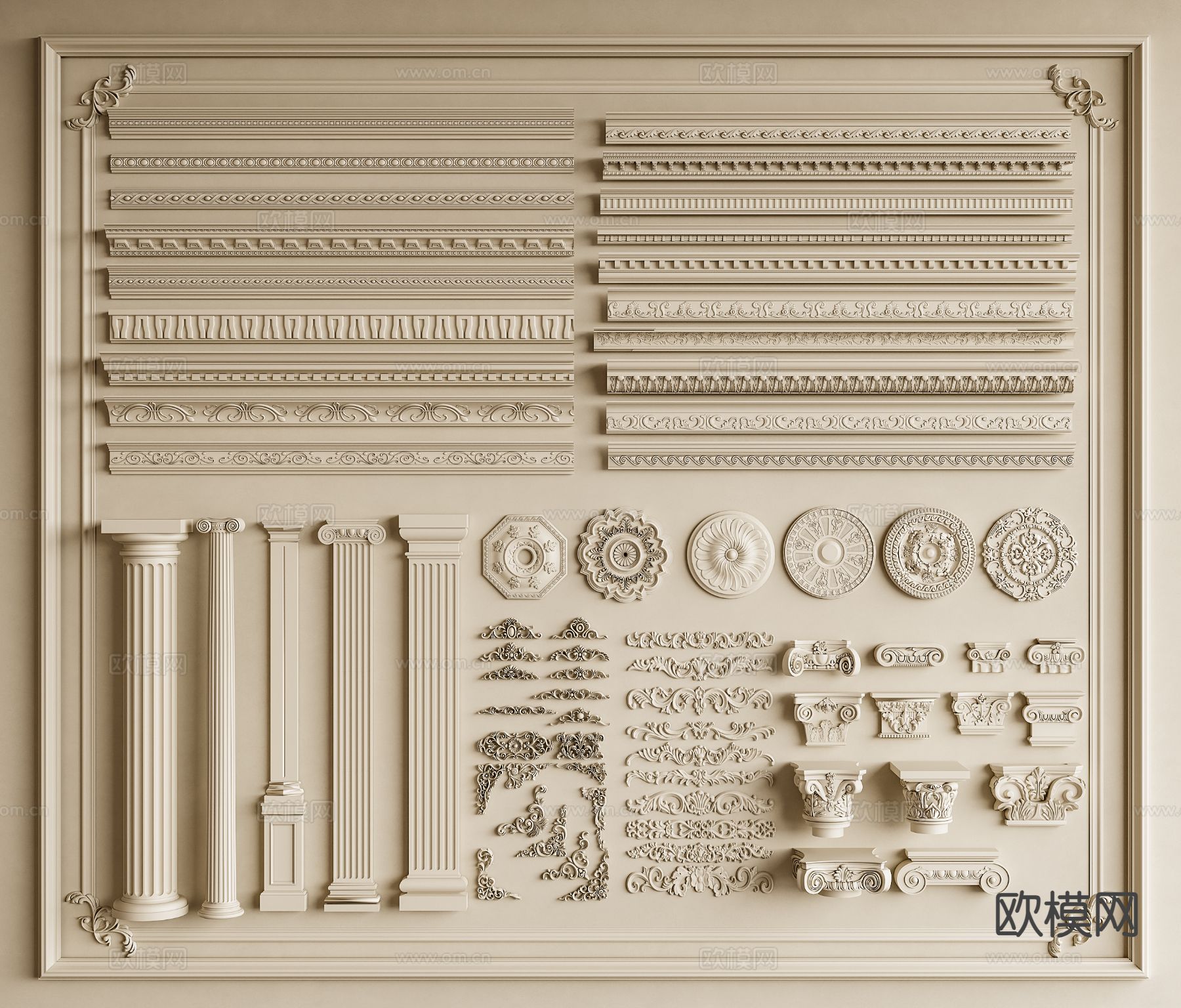 法式石膏线条 雕花 灯盘 角花su模型下载（渲染图2）