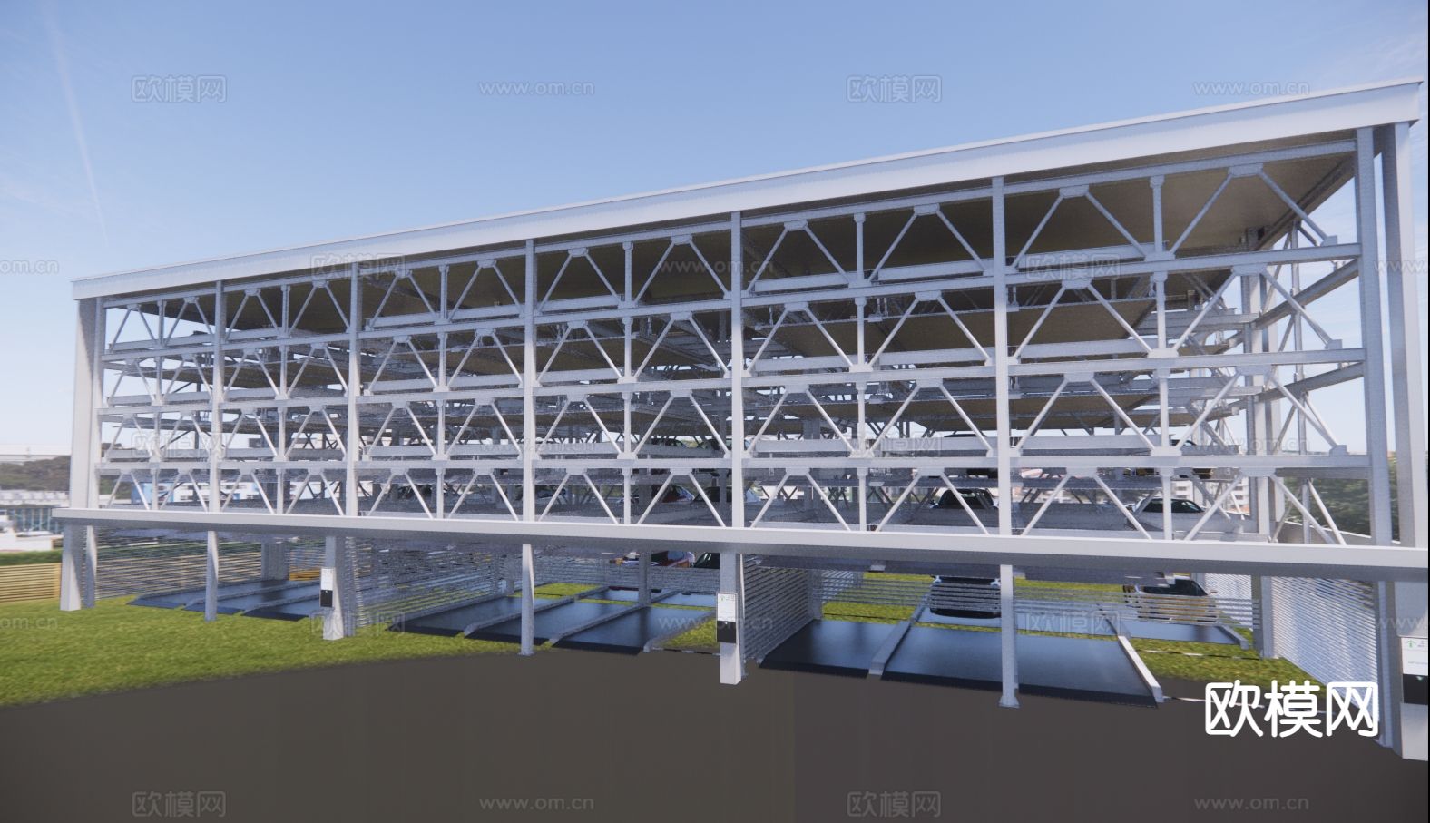 框架停车场 停车场su模型下载（渲染图2）