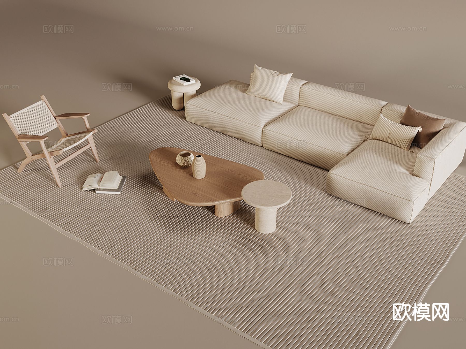 奶油风沙发 组合沙发3d模型下载