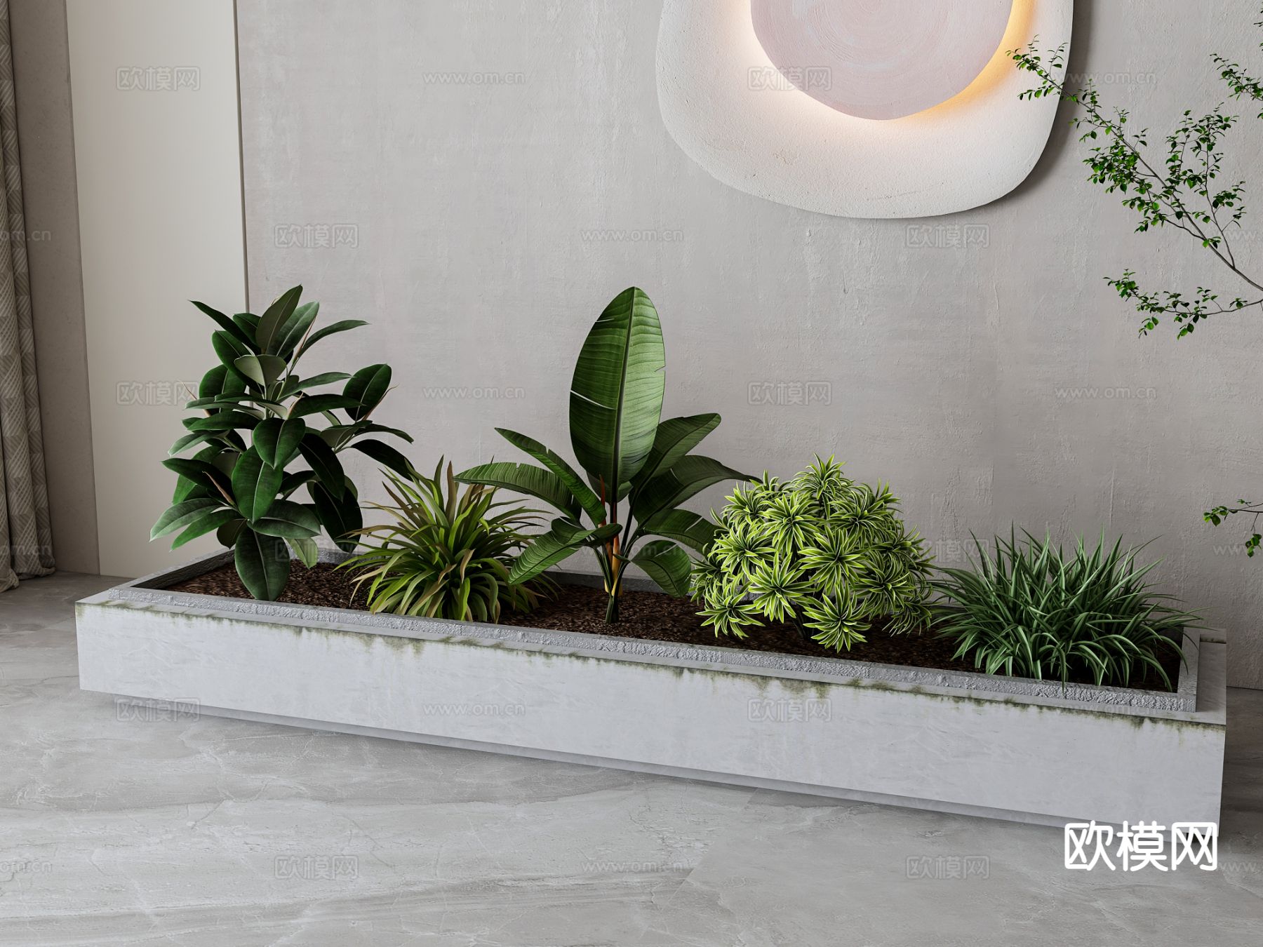 植物花箱 花槽 花钵 植物堆su模型下载（渲染图2）