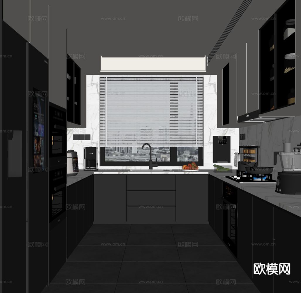 现代厨房su模型下载（渲染图1）