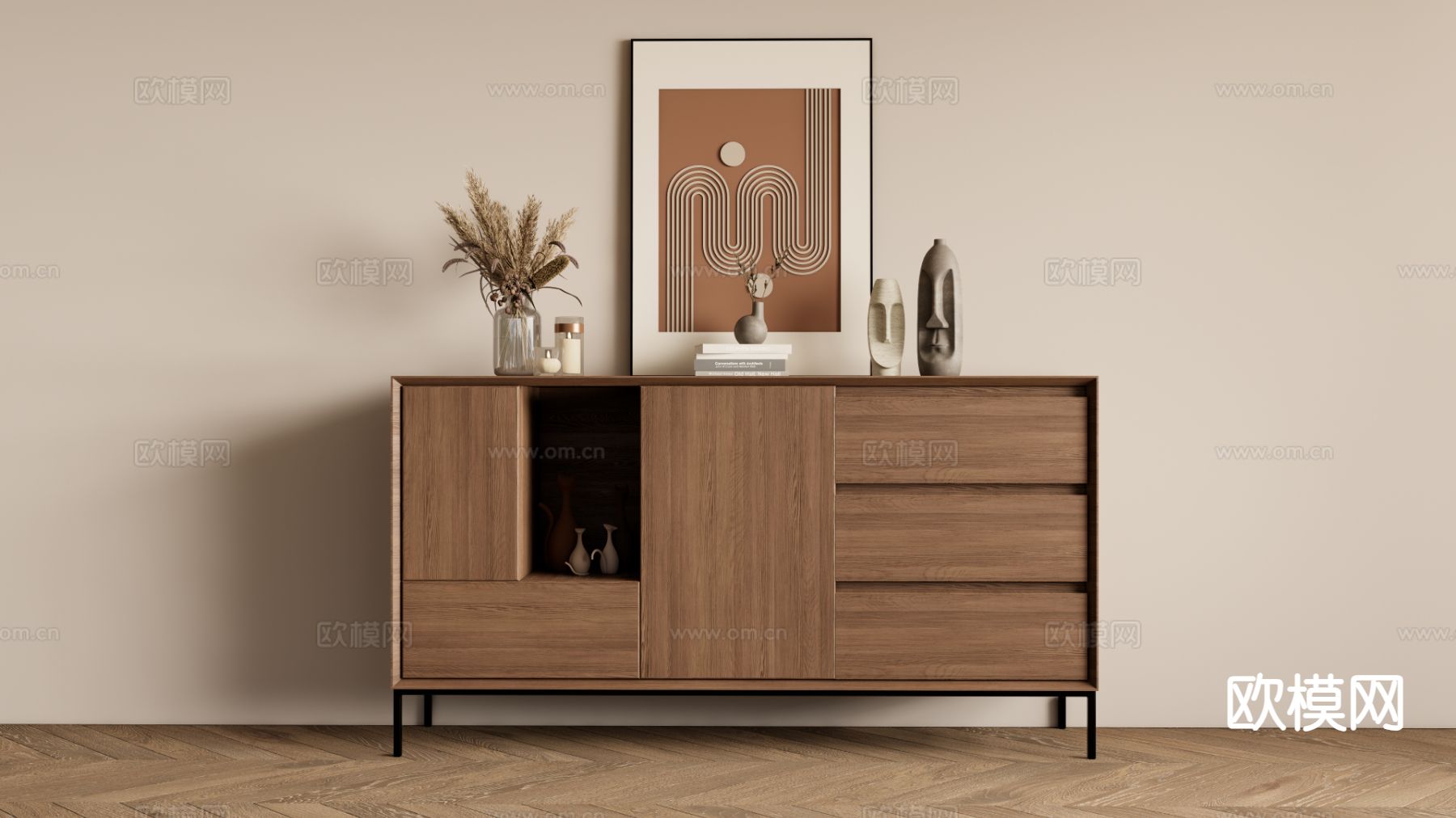 侘寂风餐边柜3d模型下载