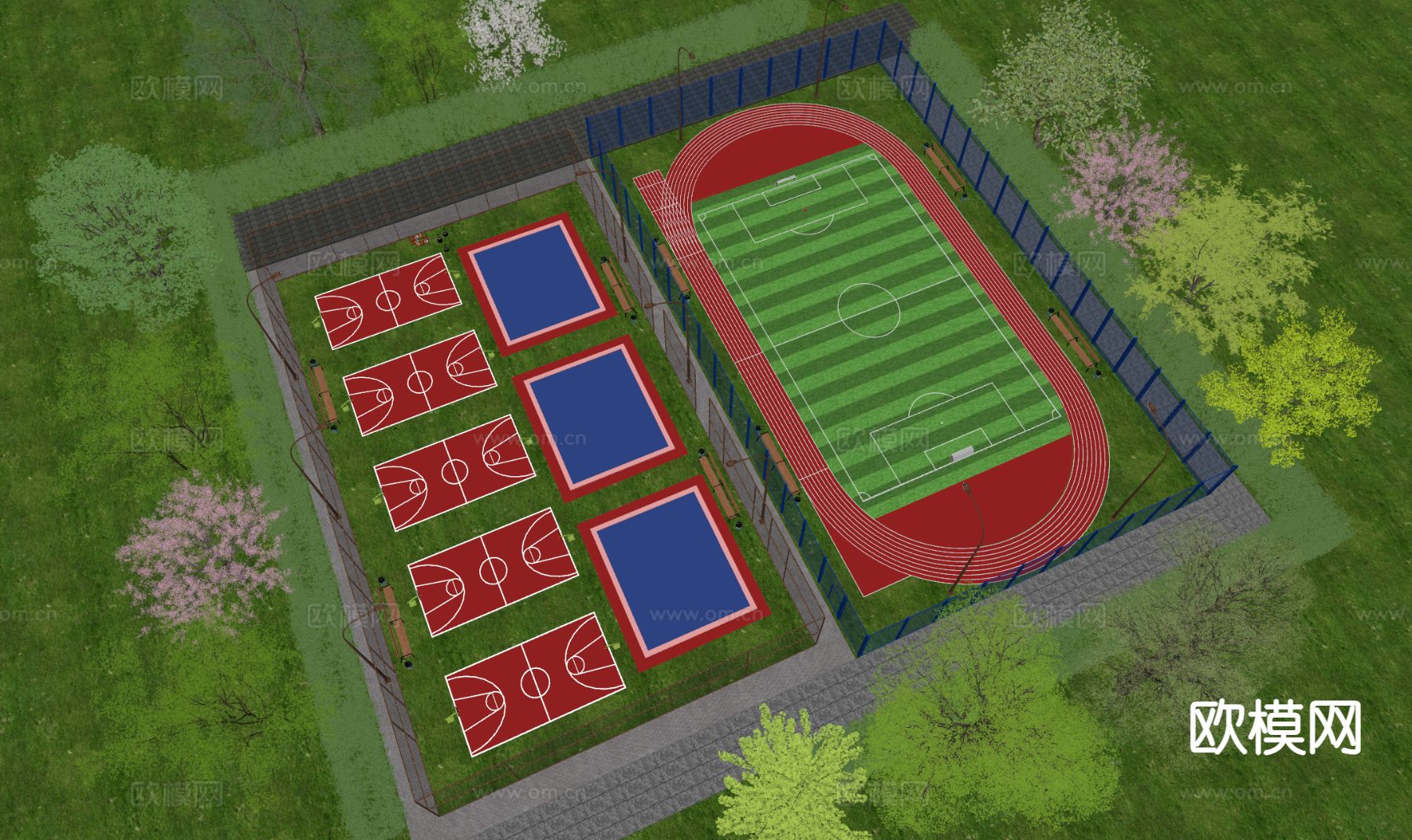 运动场 户外球场su模型下载（渲染图1）