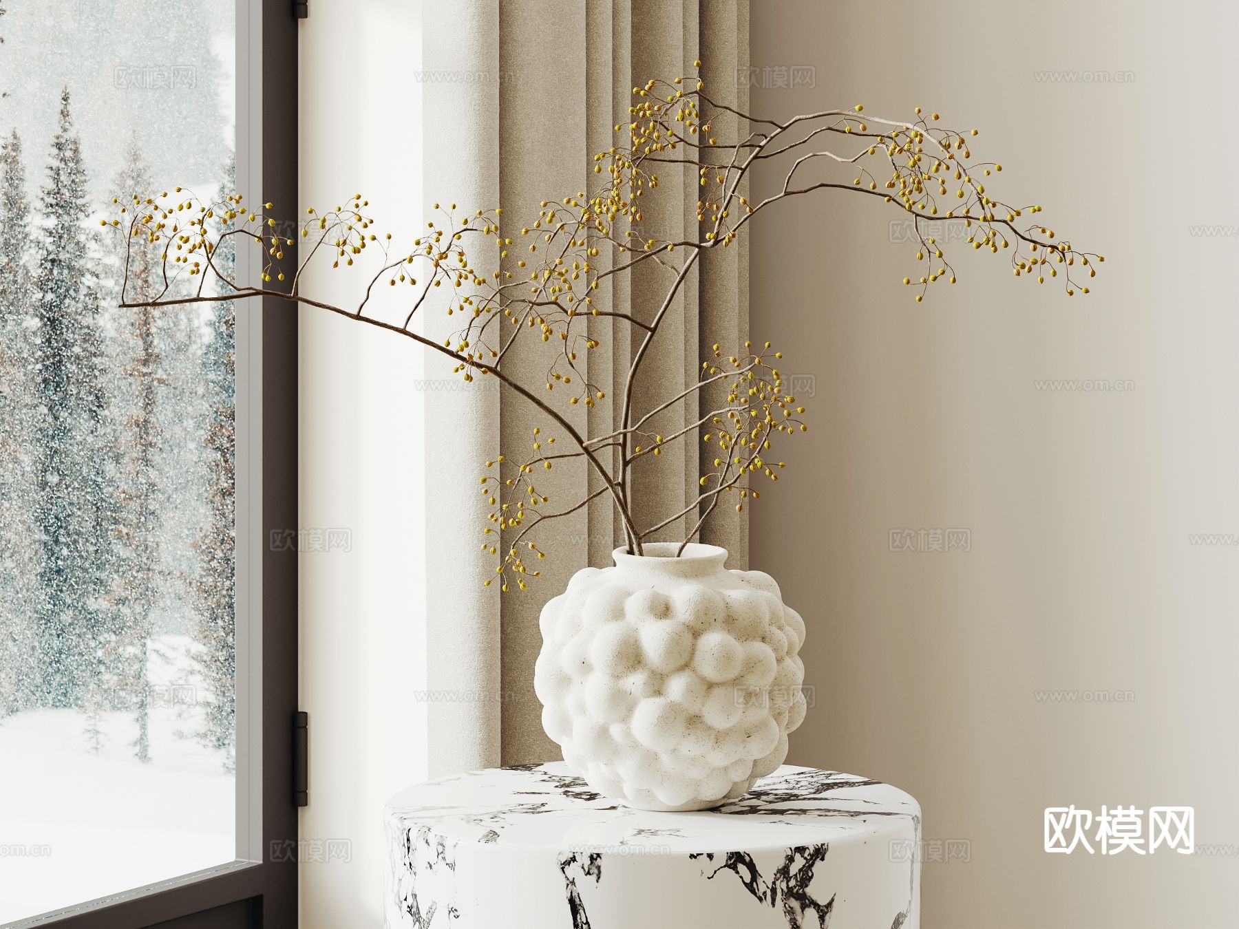 奶油风花瓶 花艺 插花3d模型下载