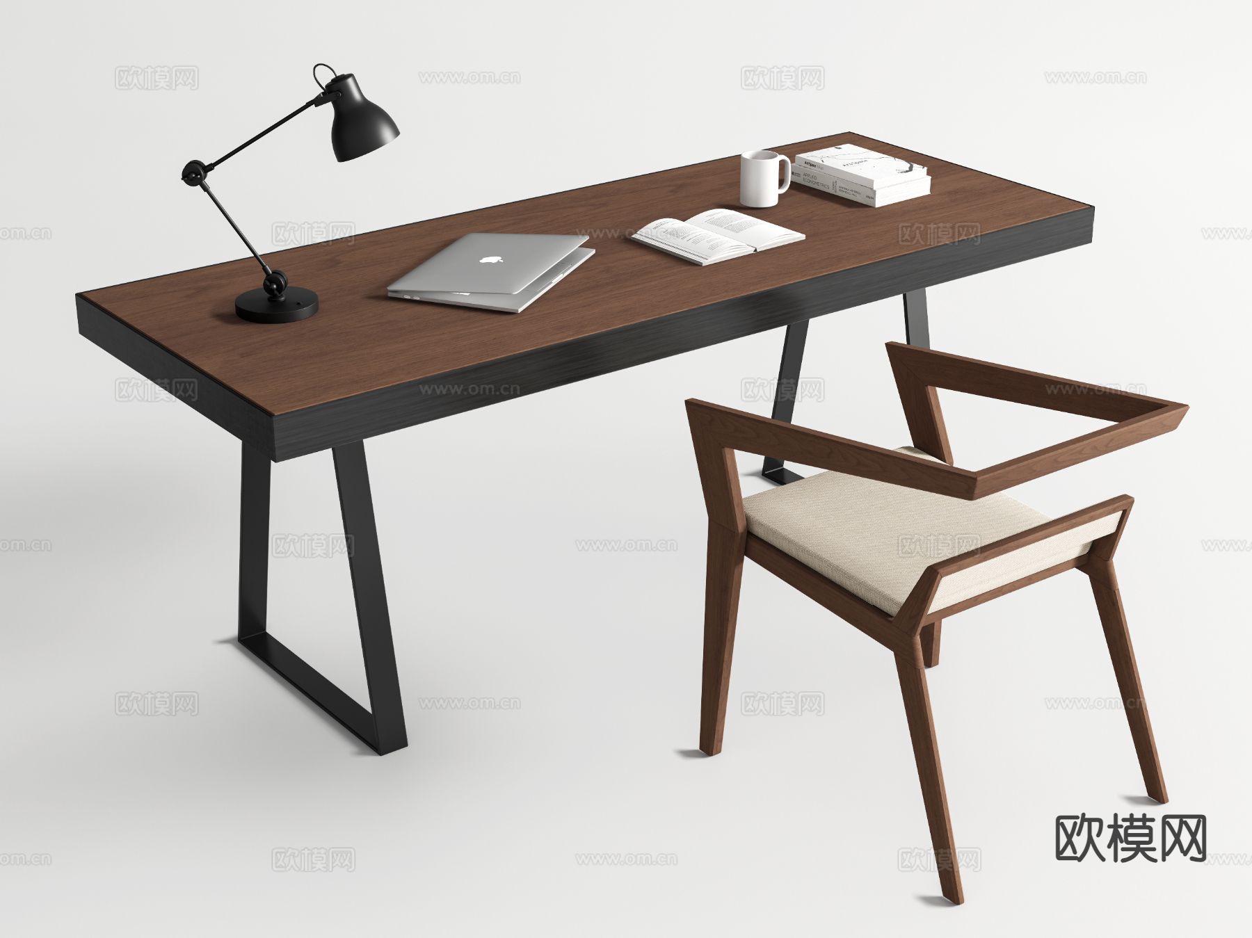 中古风书桌 写字台 电脑桌su模型下载（渲染图2）