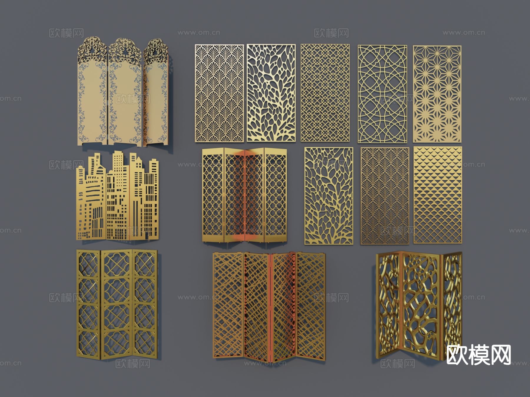 轻奢隔断 金属屏风 镂空隔断3d模型下载