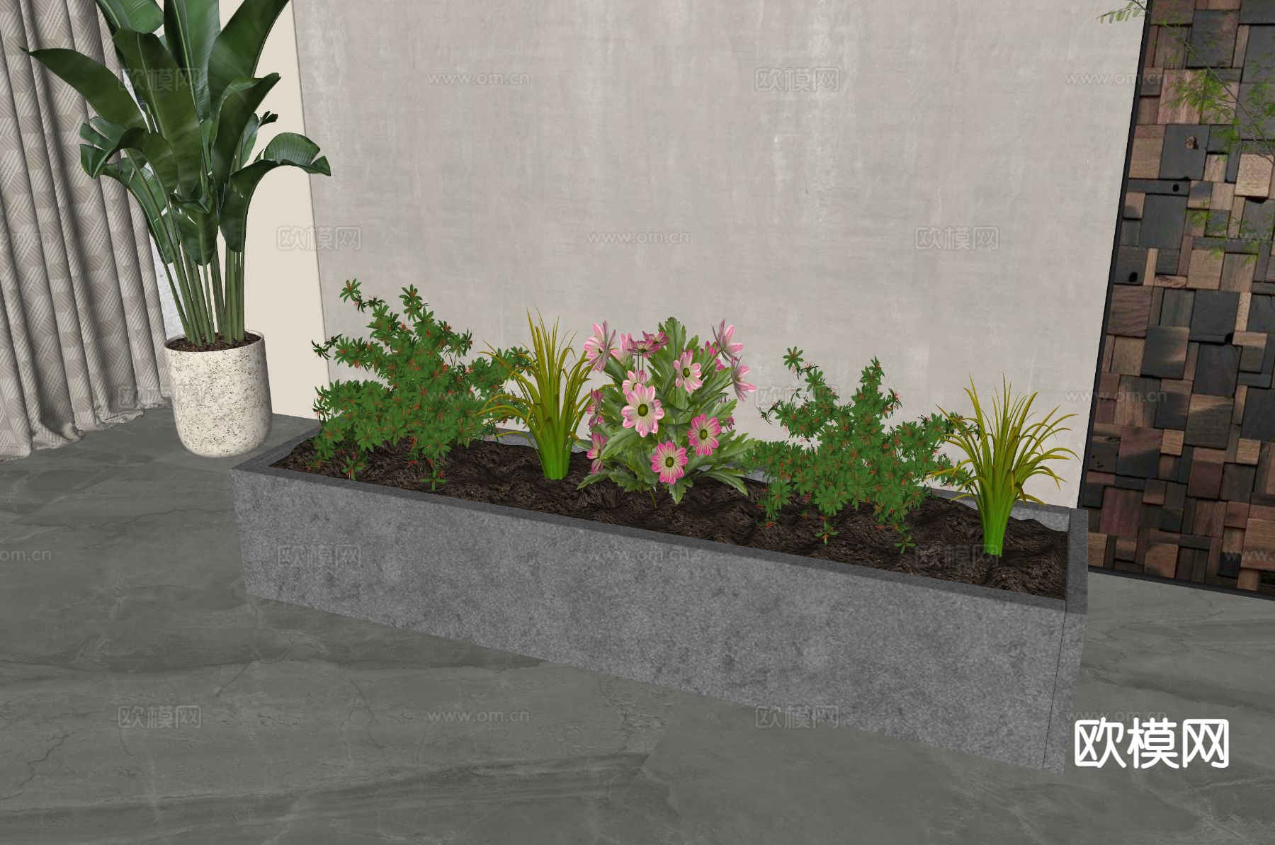 植物花箱 花槽 花钵 植物堆su模型下载（渲染图1）