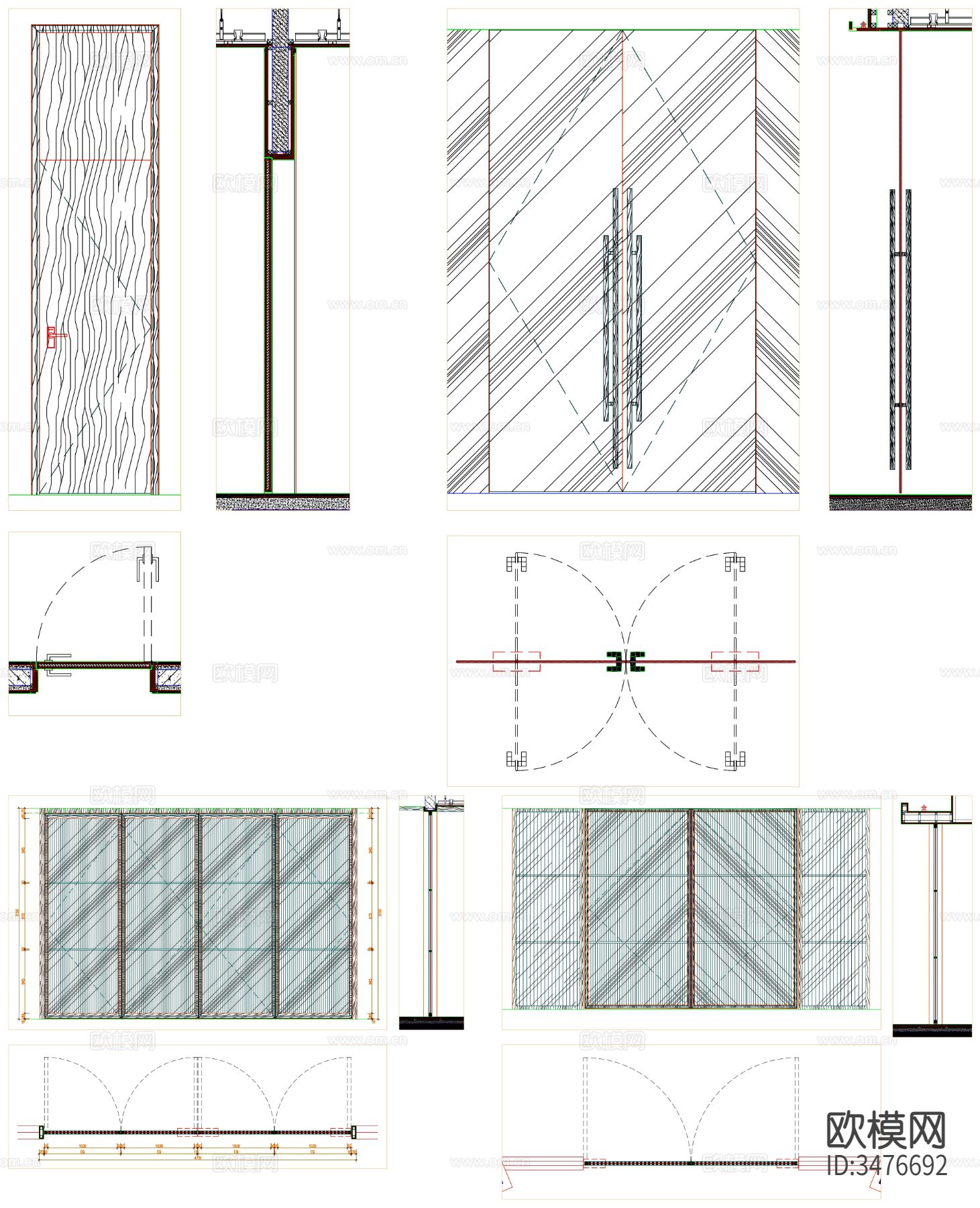 工装门表 客房门表 门表 门大样 门节点 酒店门表 通用门表cad大样图下载（渲染图3）