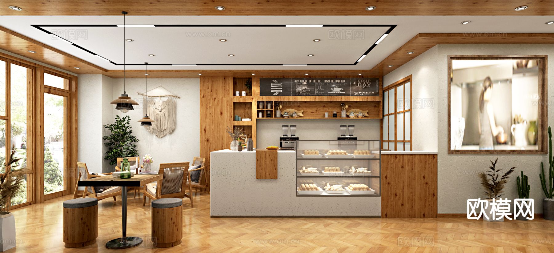 现代奶茶店 甜品店 面包店3d模型下载（渲染图1）