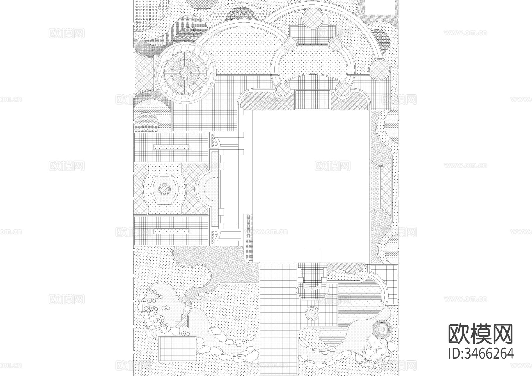 简中式-现代并重别墅花园cad施工图下载（渲染图2）