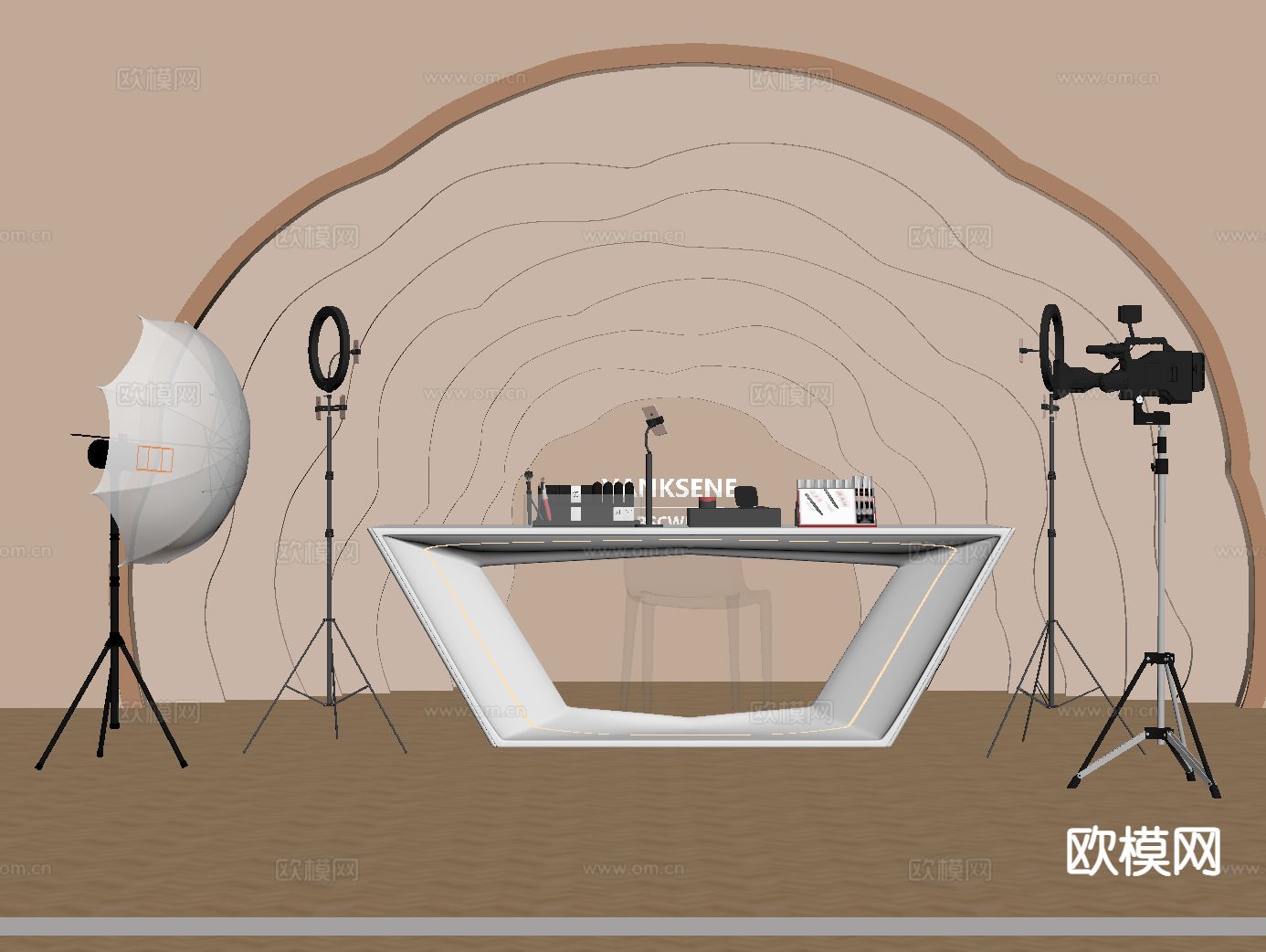 现代直播间 直播器材 摄像机 补光灯su模型下载（渲染图1）