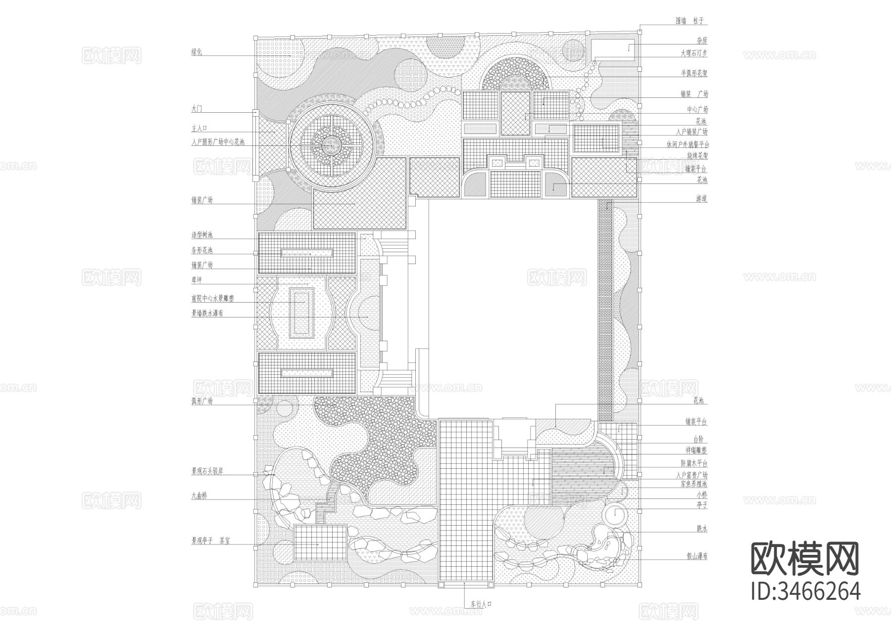简中式-现代并重别墅花园cad施工图下载（渲染图5）