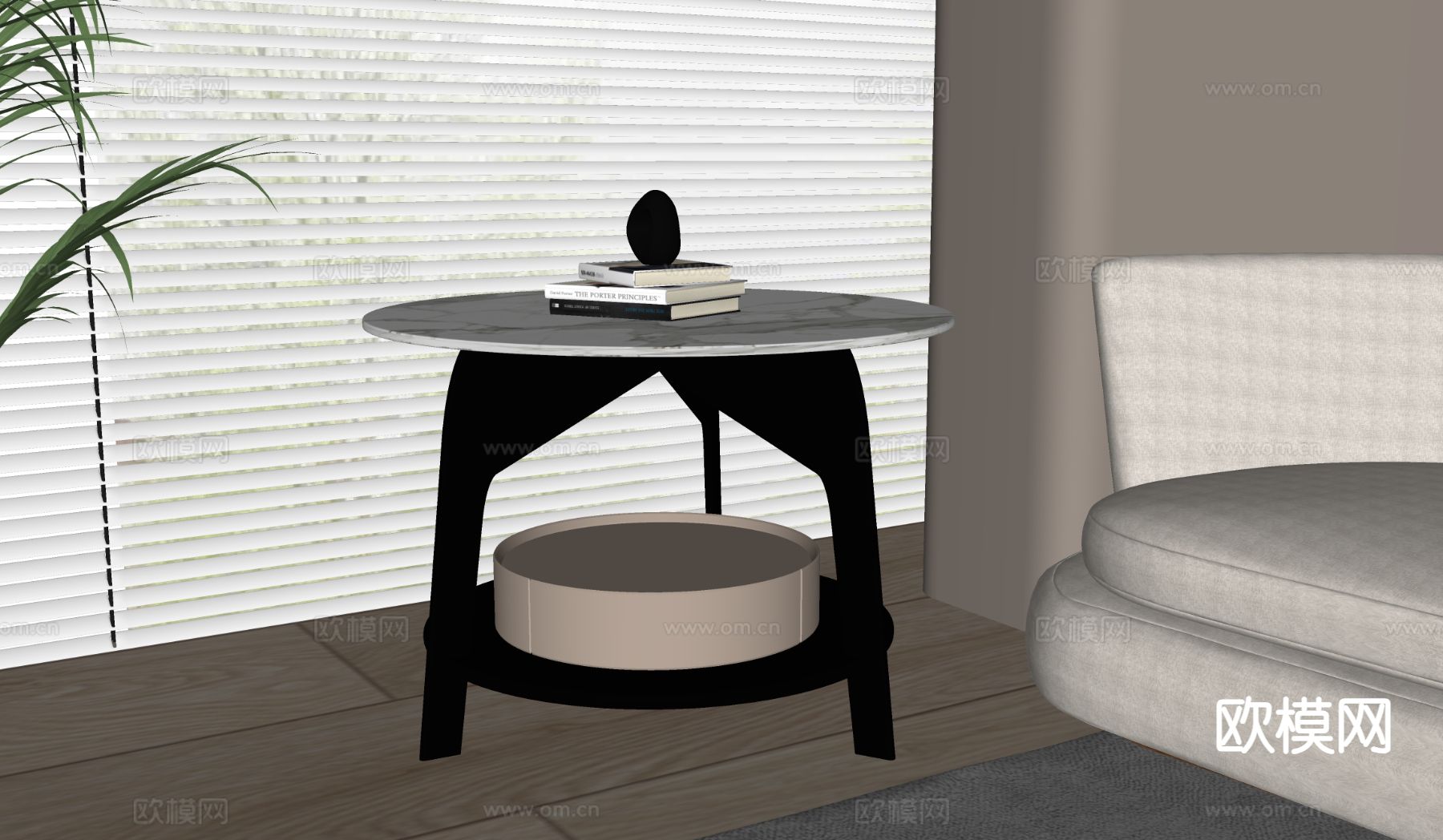 现代床头柜su模型下载（渲染图1）