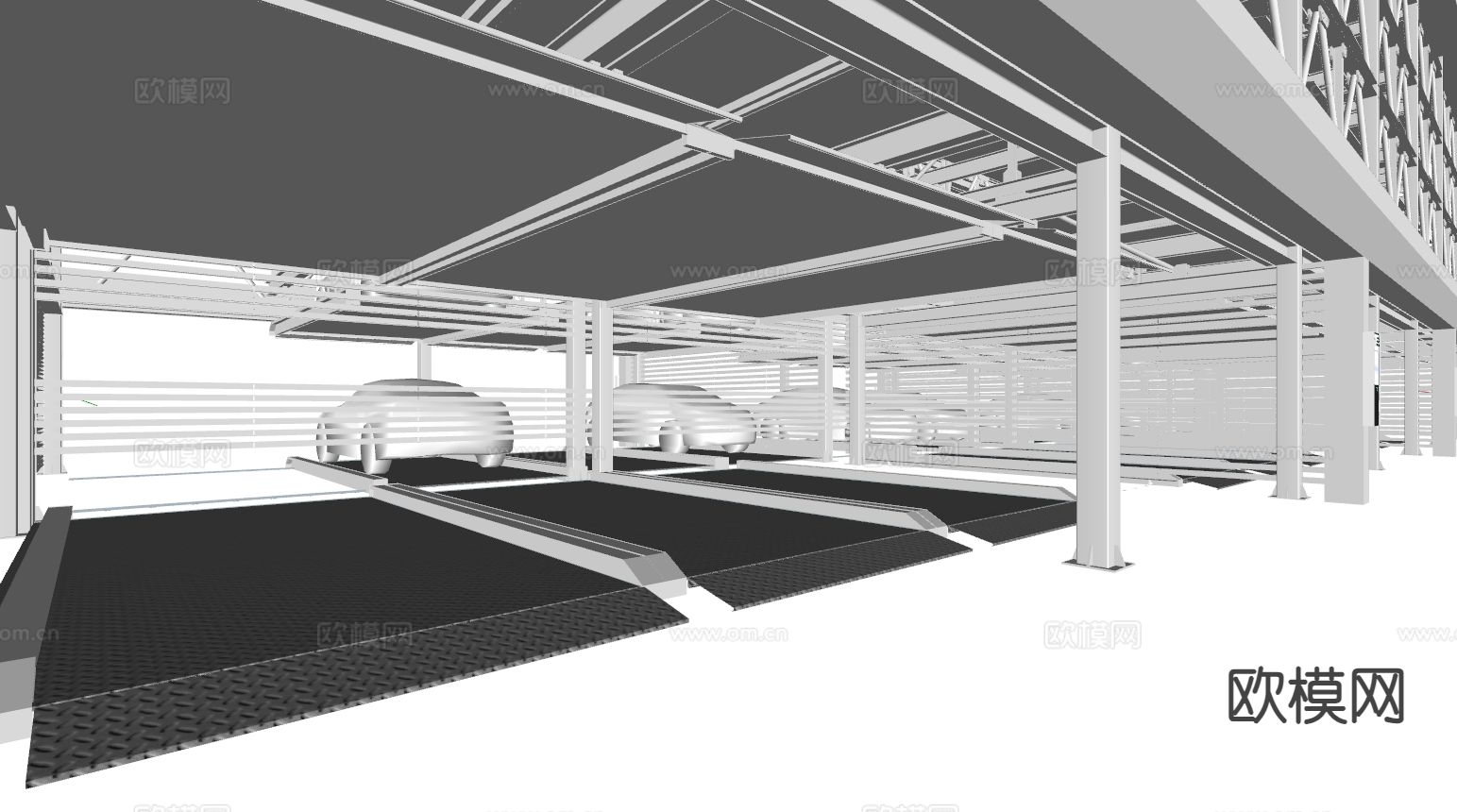 框架停车场 停车场su模型下载（渲染图1）