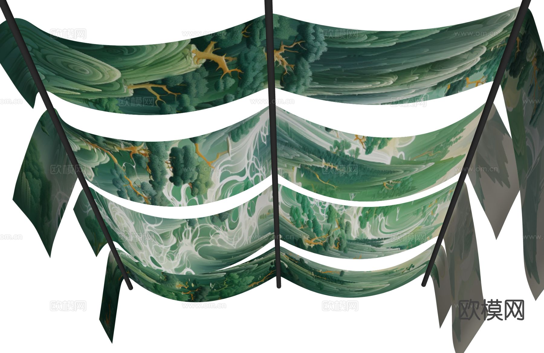 中式帷幔吊顶 山水画帷幔su模型