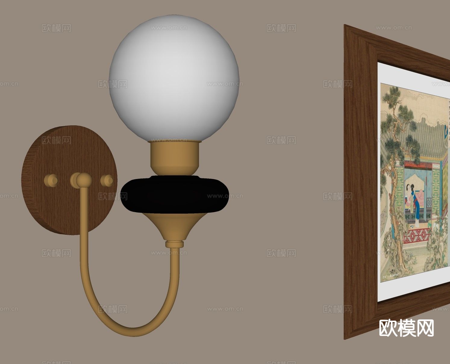 法式复古壁灯su模型下载（渲染图1）