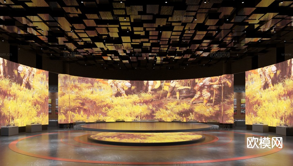 新中式博物馆展厅3d模型下载
