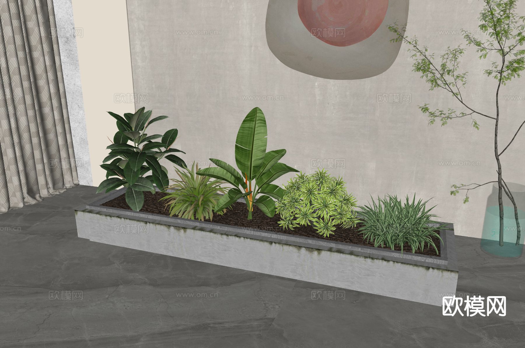植物花箱 花槽 花钵 植物堆su模型下载（渲染图1）